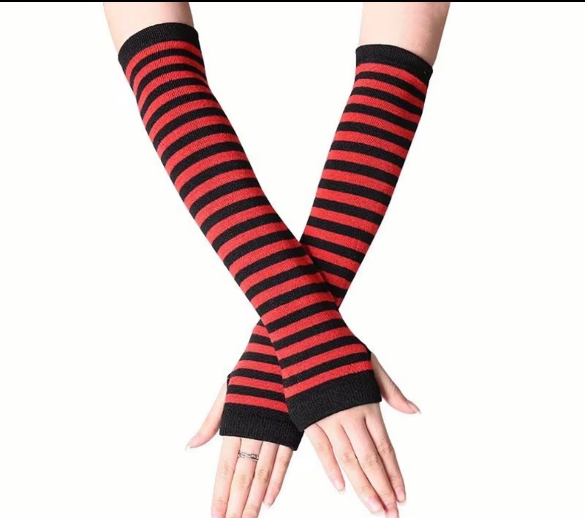 Long Arm Warmers Solid – Striped Fingerless Gloves Winter Wrist Warmer for Women