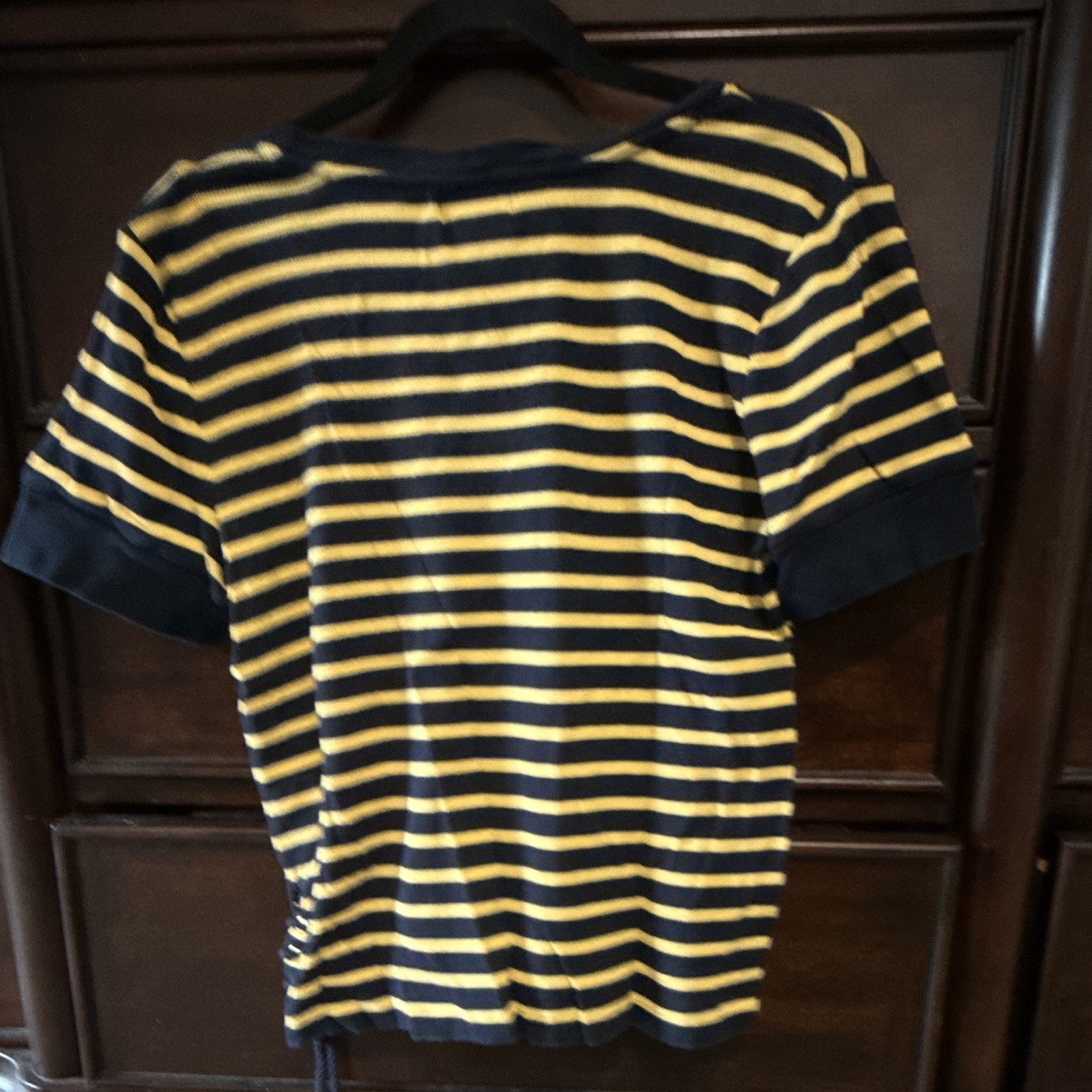 Chaps Classics Women’s Petite P/XL Navy Yellow Striped Scoop Neck Cotton Tee