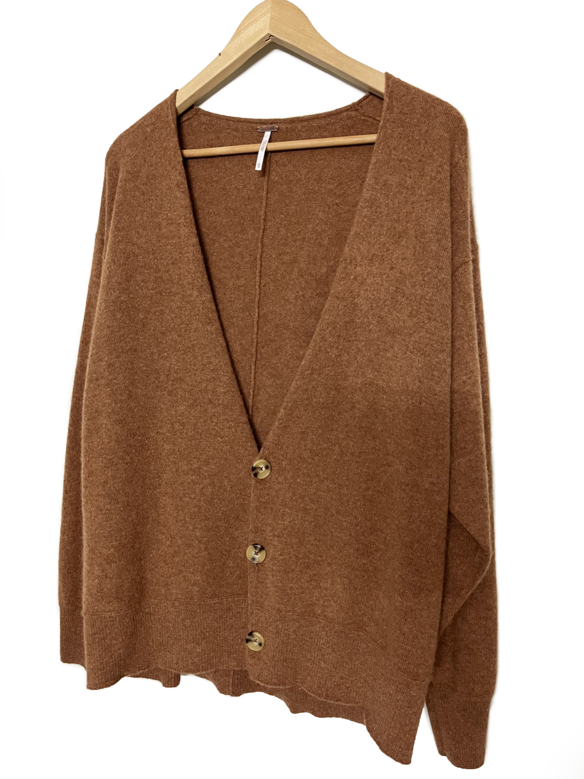 Free People – 100% Cashmere Vneck Cardigan button Sweater Women Brown XS