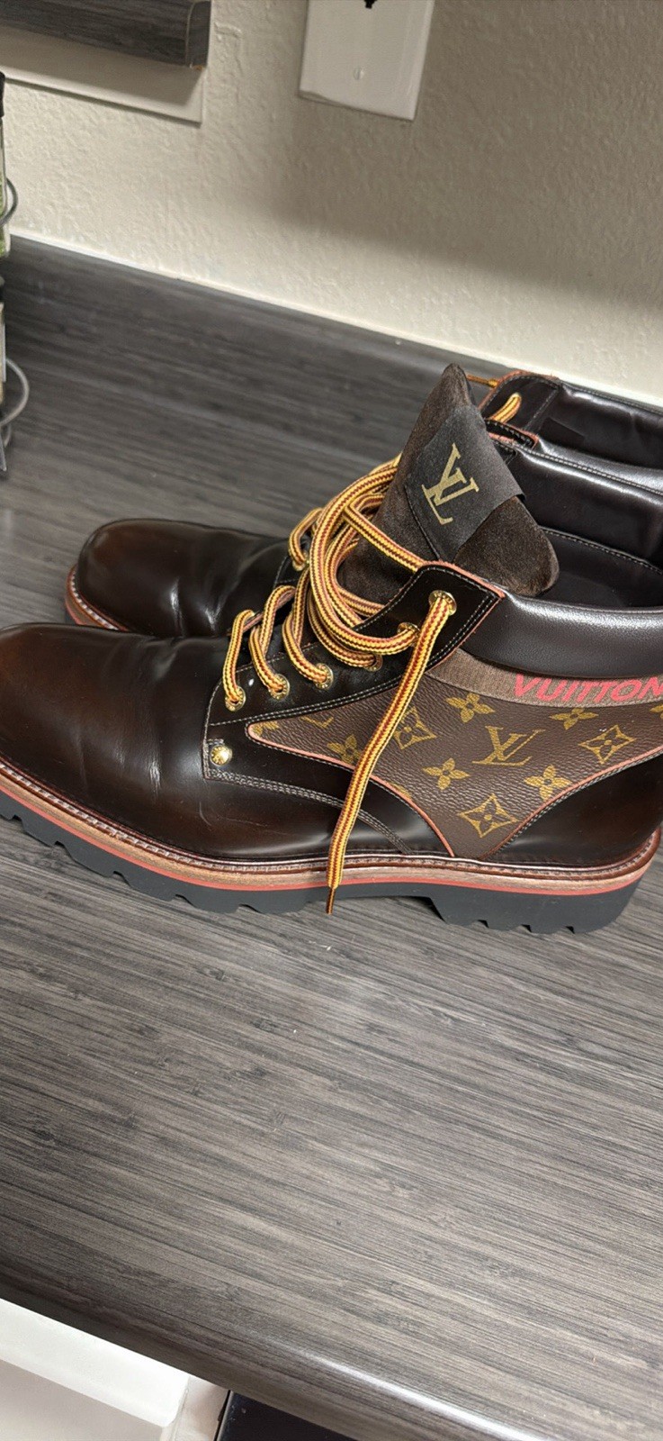 Louis Vuitton Men’s Brown Leather Monogram Lace-Up Ankle Boots Sz 13 M