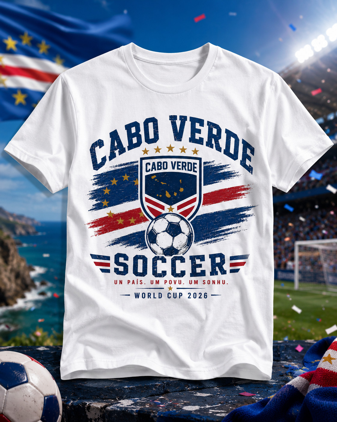 Cape Verde Flag Verdean Day Football Mens Light Cotton T-Shirt