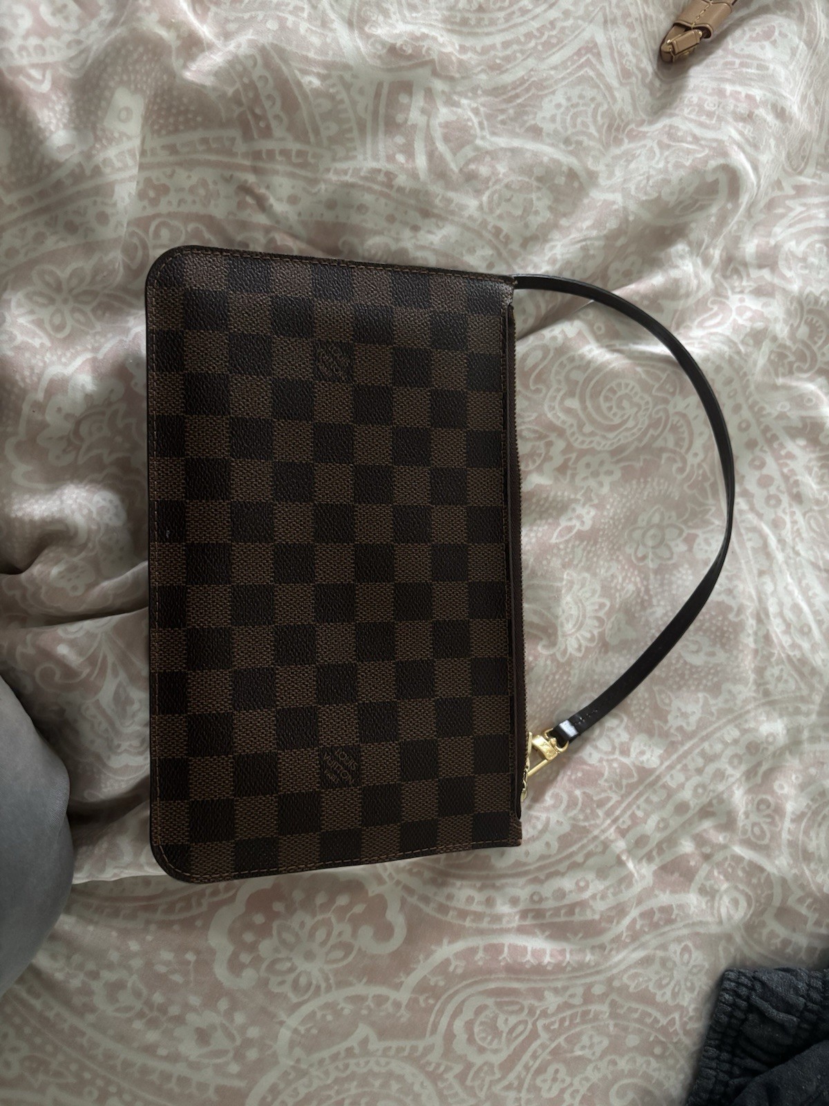 Louis Vuitton Damier Ebene Brown Checkered Wristlet Bag