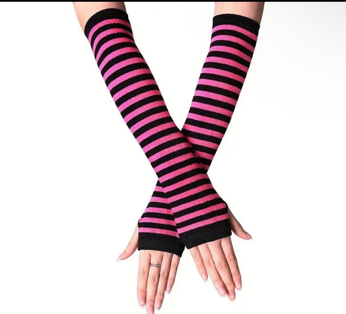Long Arm Warmers Solid – Striped Fingerless Gloves Winter Wrist Warmer for Women