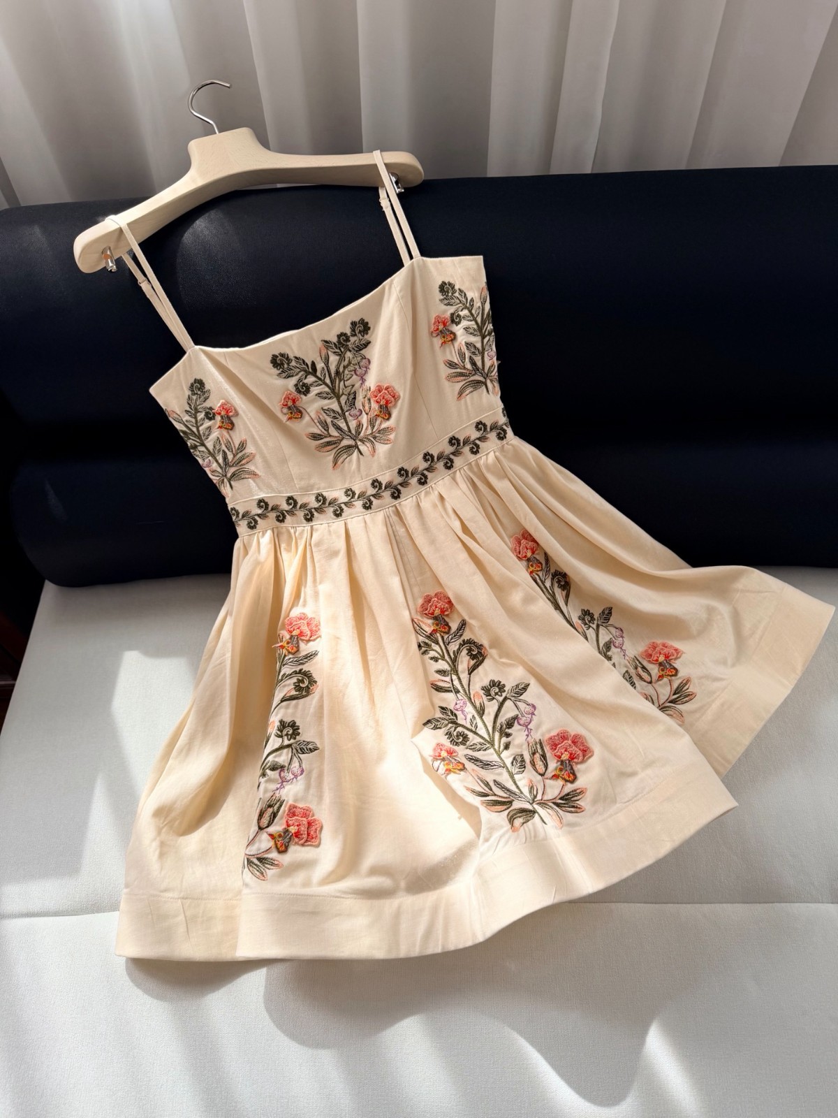 Agua Bendita Dress Women Embroidered Floral Mini Dress Tie Strap Summer Size S