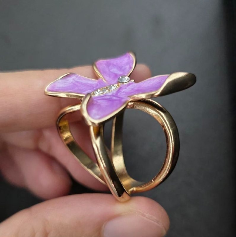 Purple Butterfly Scarf Ring Clip Gold Tone Crystal Hijab Scarf Buckle Accessory