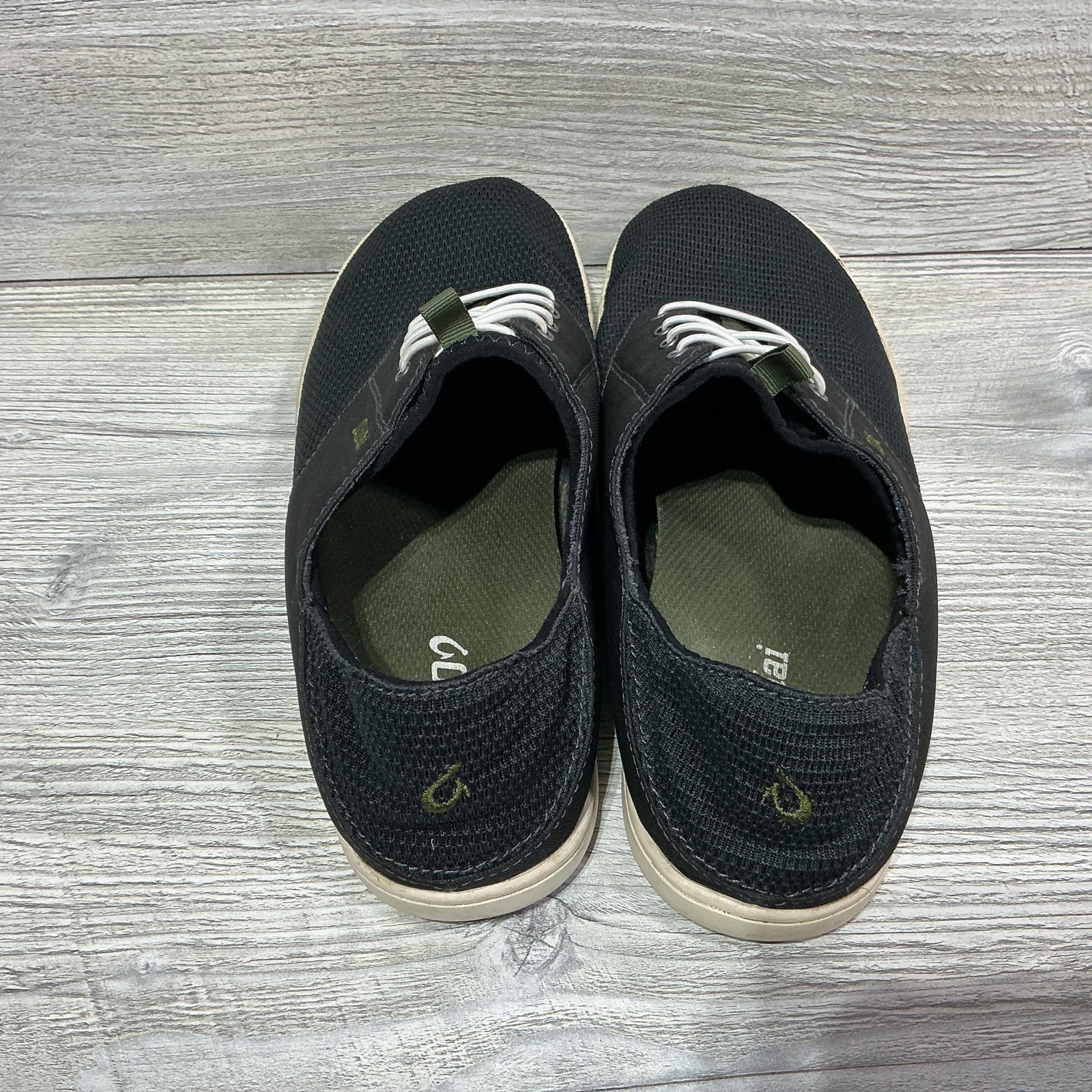 Olukai Nohea Moku Mens Size 9.5 Black Mesh Boat Shoes Sneaker Slip On 10283-4040