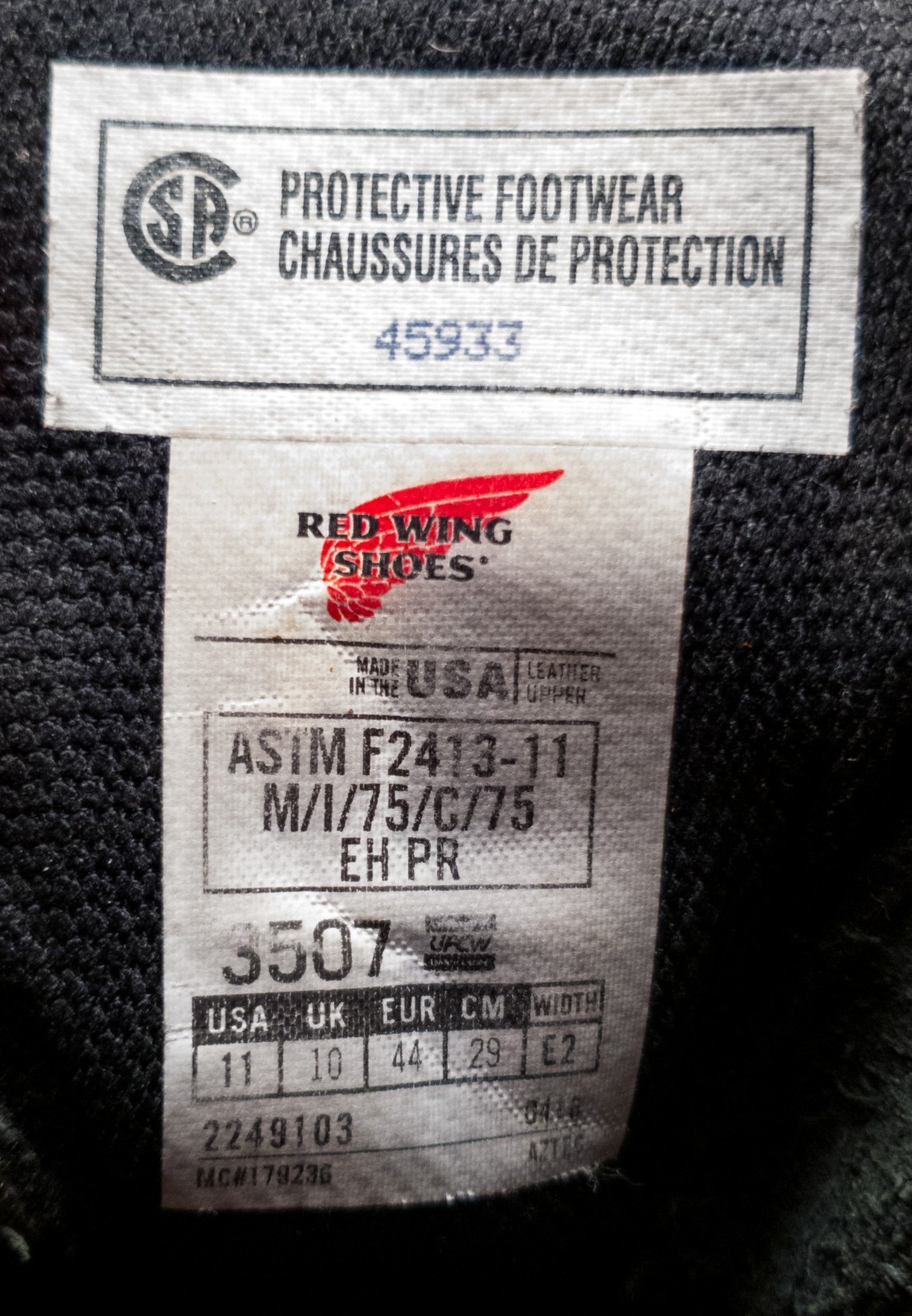 Red Wing 3507 with Tuff Toe Size 11EE (Steel Toe) (USA)