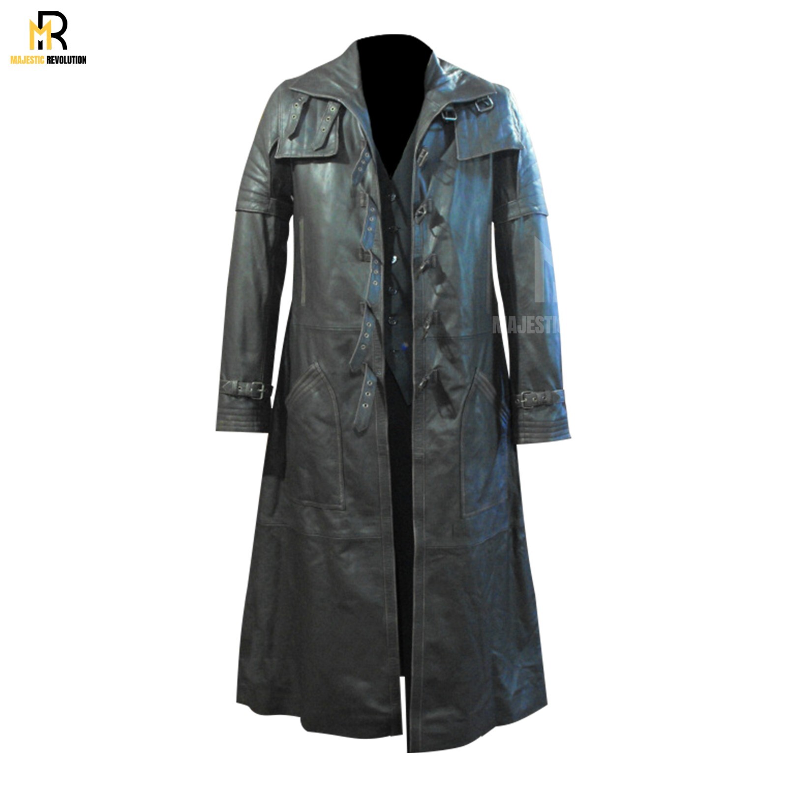 VAN HELSING Men’s Black Lambskin Long Trench Leather Full-Length Duster Coat