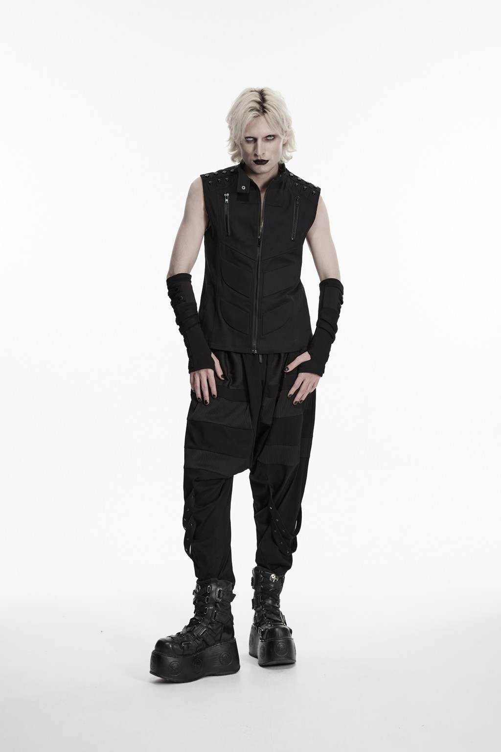 Punk Rave Men Black Goth Cyberpunk Rivets Gloves Steampunk Long Cuff Arm Warmer