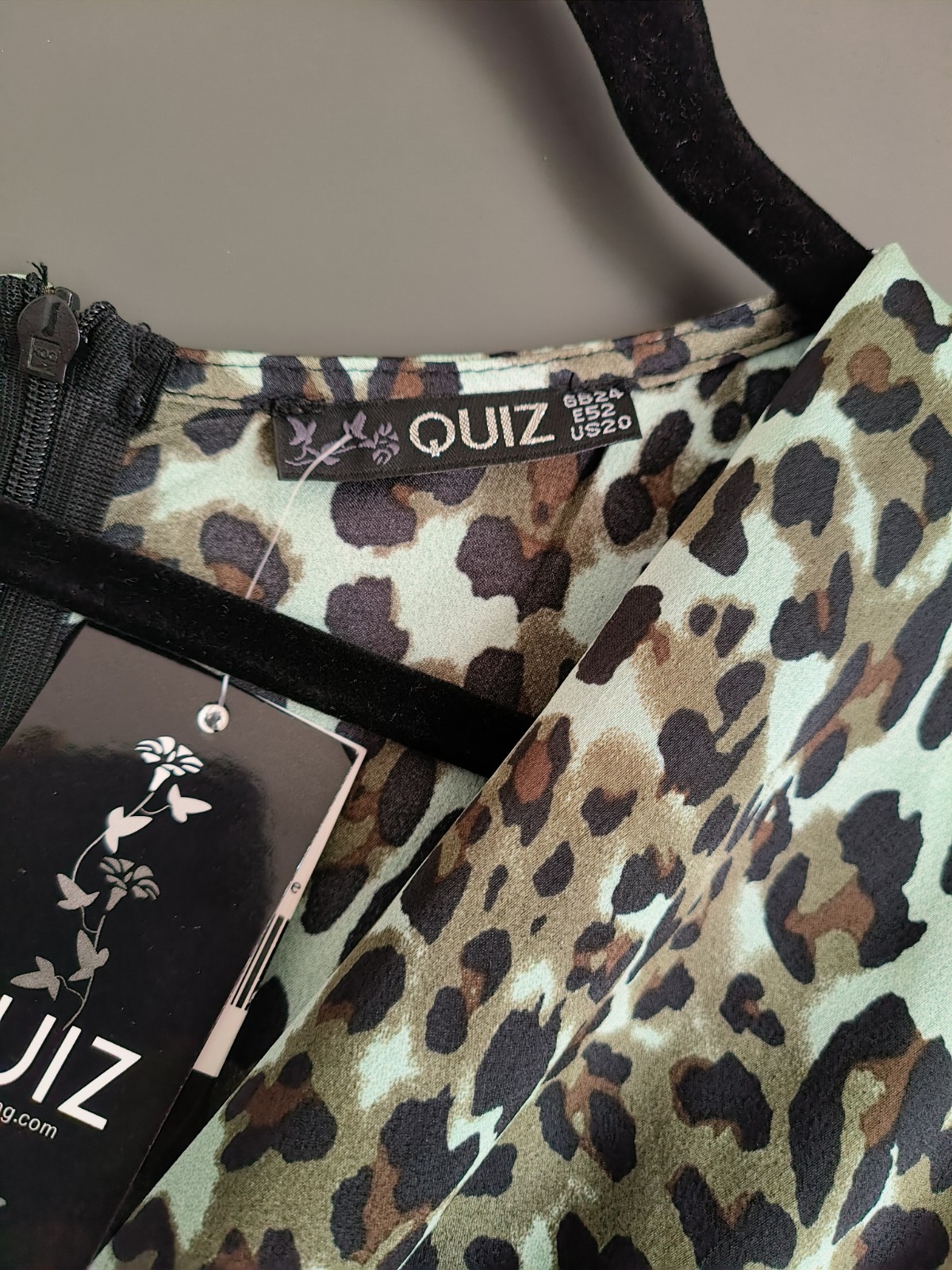 Quiz Green Satin Leopard Print Long Dress UK Size 24 New with Tags