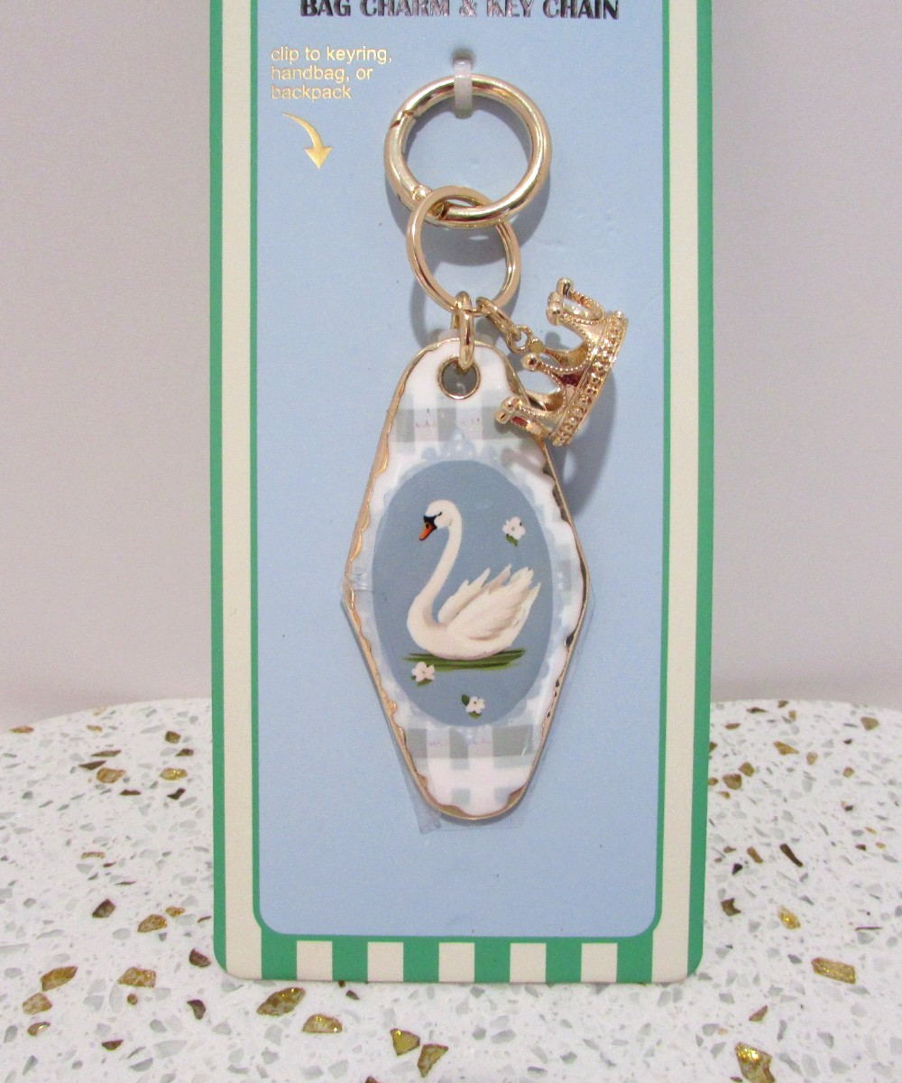 Piper K White Swan Gold Crown Bag Charm Key Chain Wedgewood Blue Gift Bag NEW