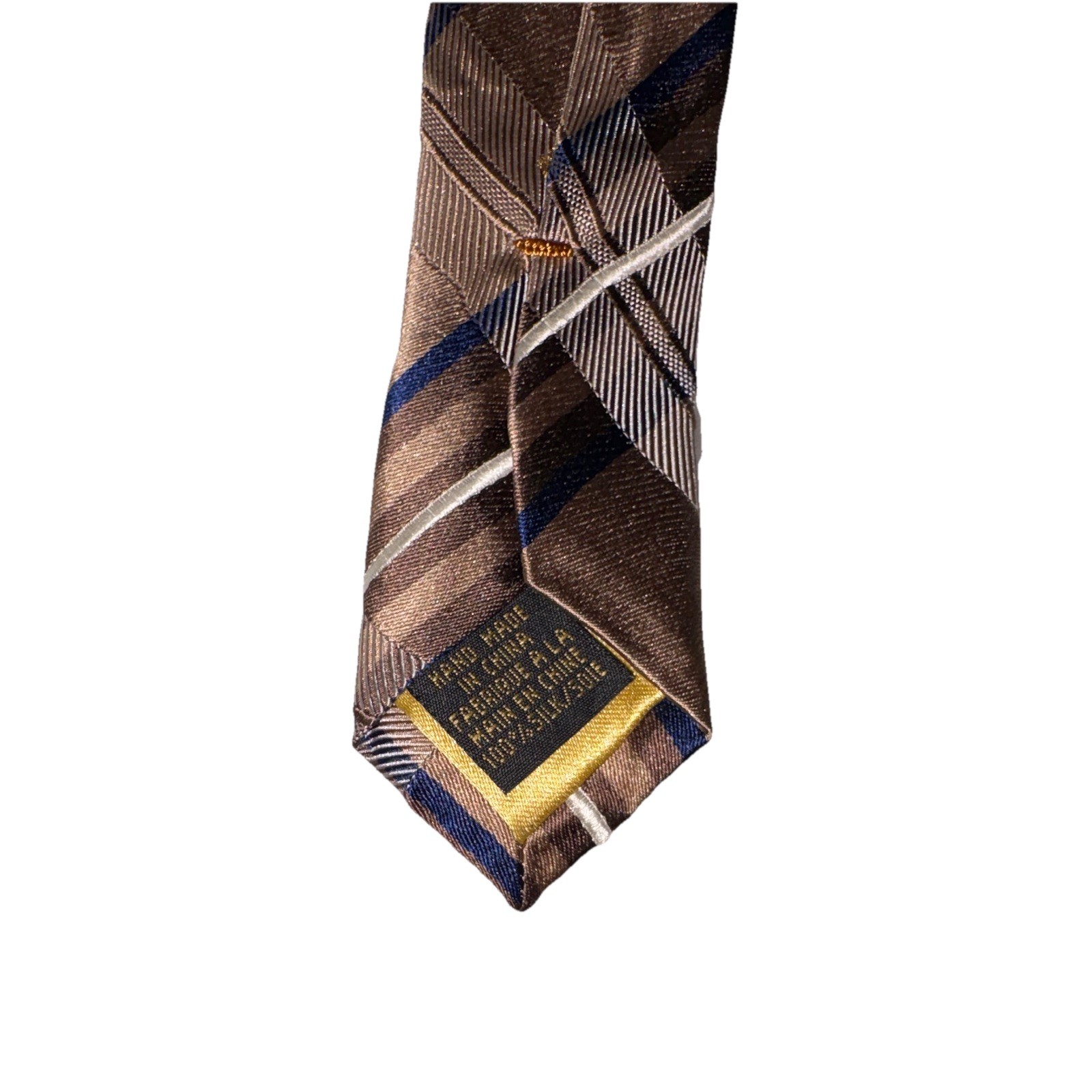 Donald J. Trump Men’s Woven Silk Tie Brown Blue Plaid Check Logo Designer