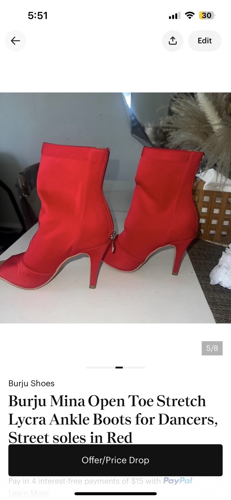 Burju Mina Women’s Red Open Toe Stretch Lycra Ankle Bootie Zip Stiletto 5.5