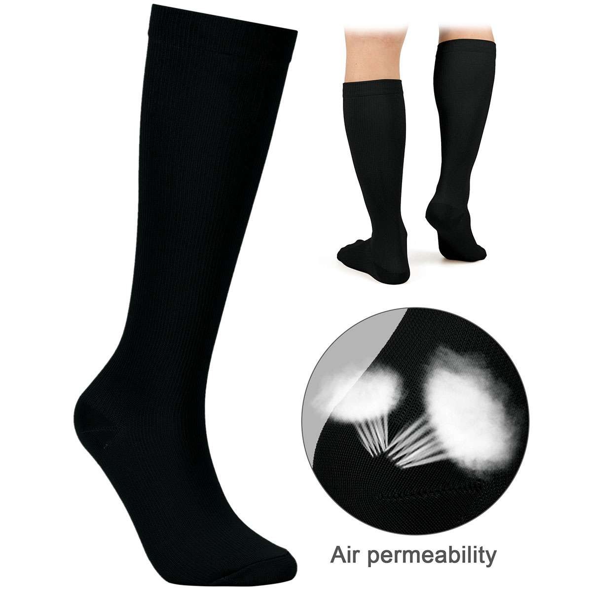 S M L XL 2XL 3XL 4XL Wide Calf Plus Size Compression Socks Women Men 20-30mmHg