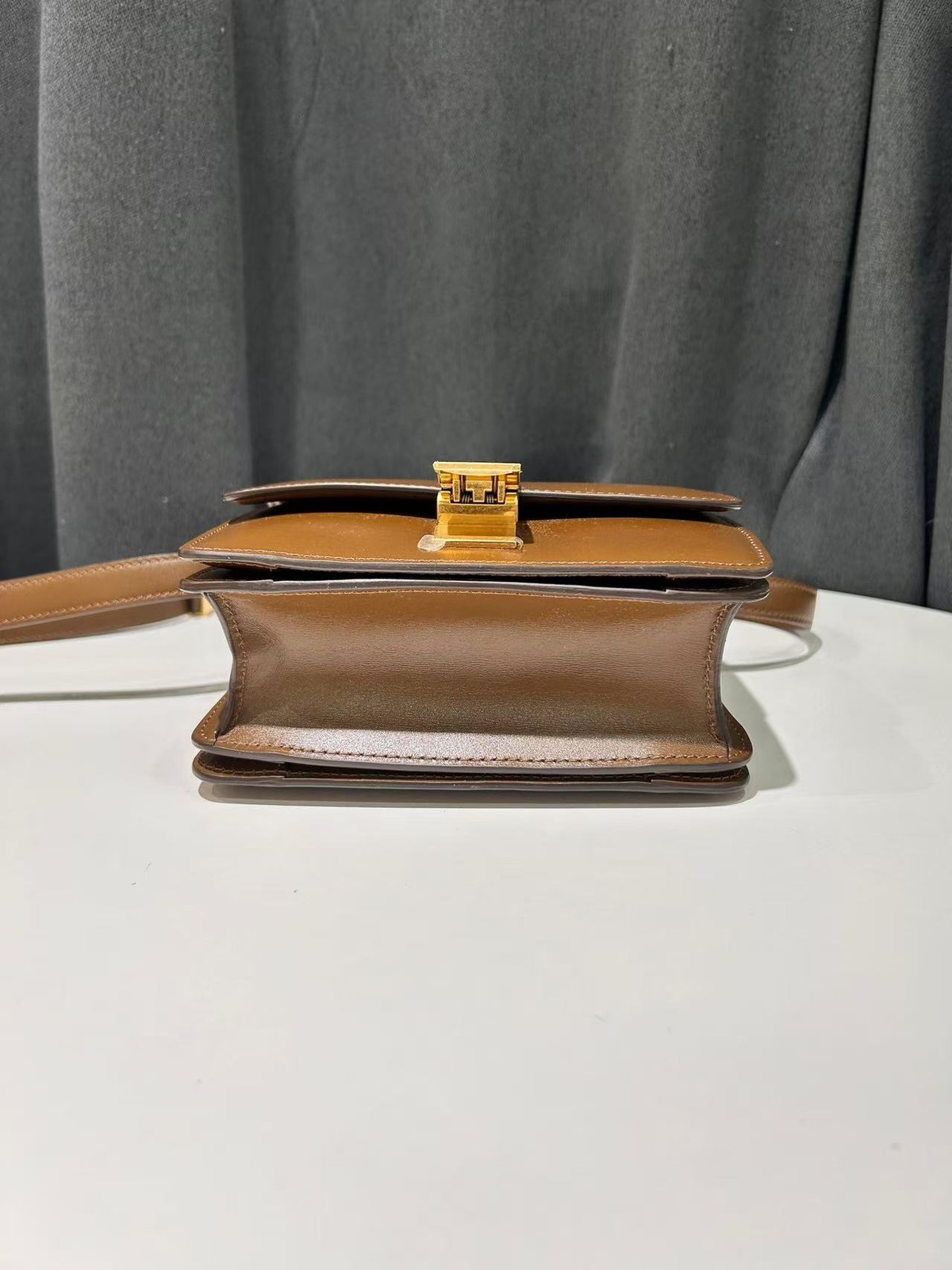 Celine Shoulder Bag Box Caramel Brown Leather France