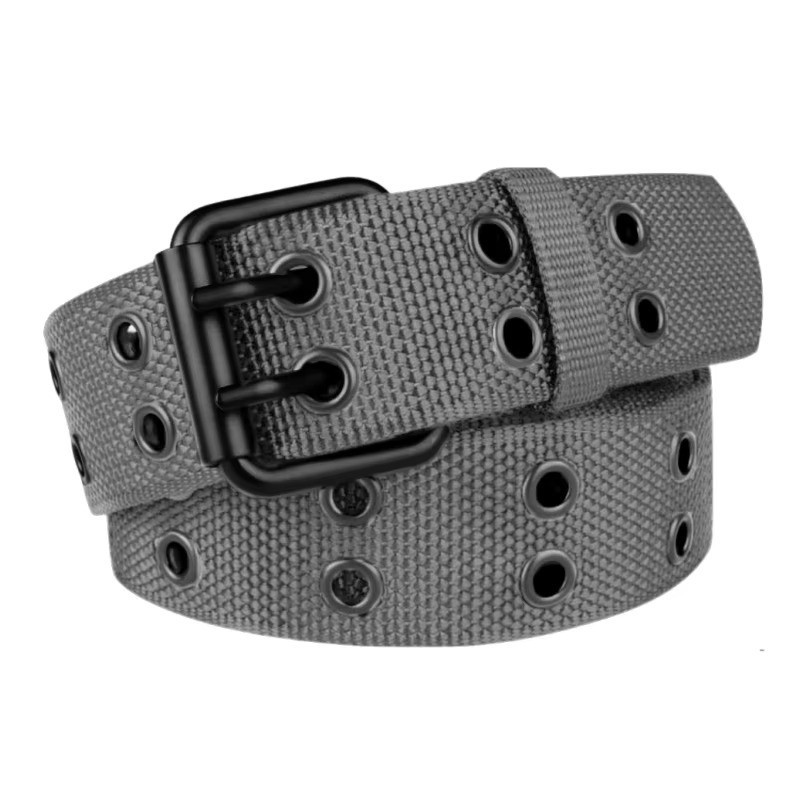 NEW Unisex 100% Cotton Canvas Belt Double Grommet Hole For Men Women Buckle Jean