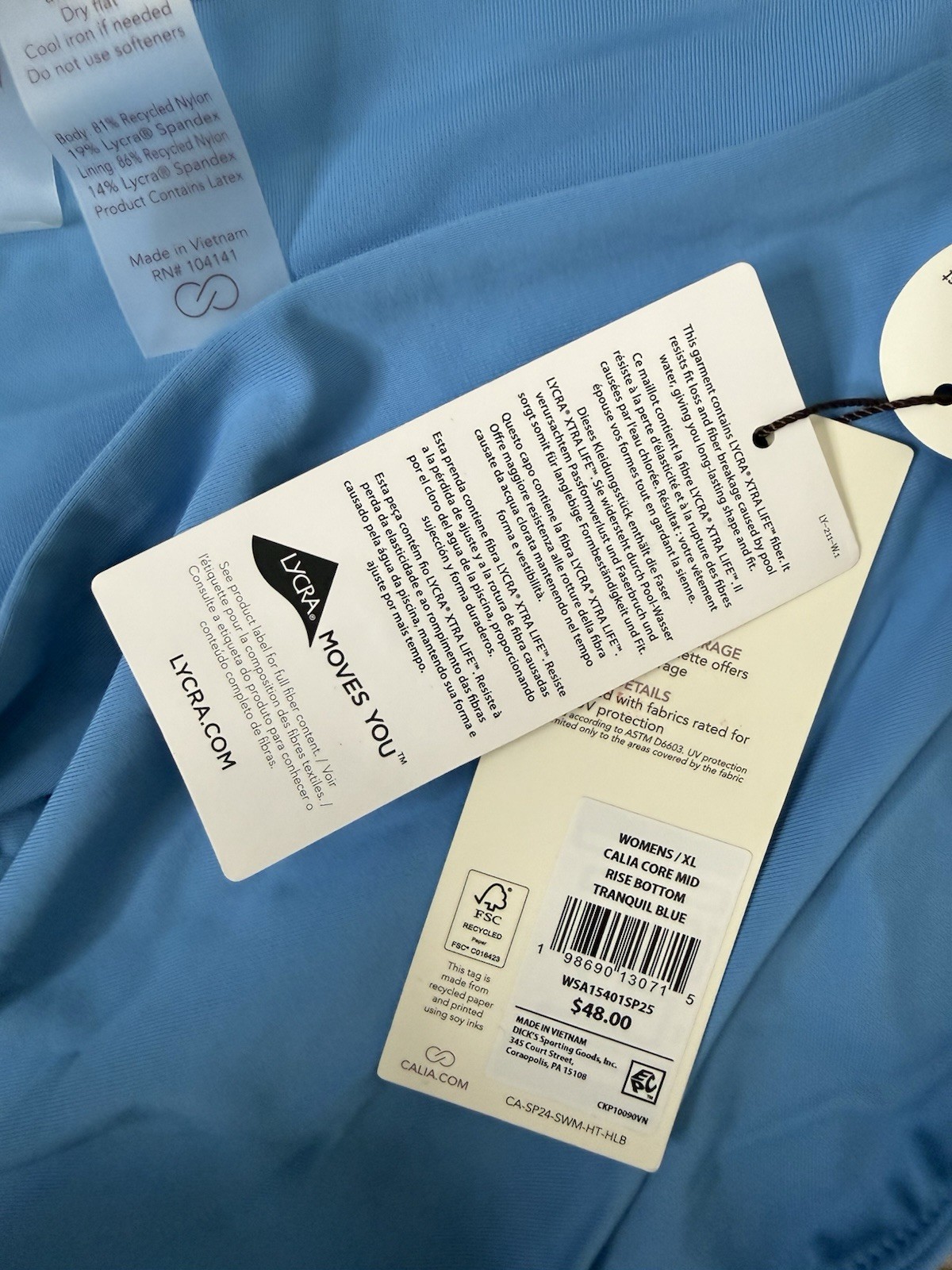 CALIA Core Mid Rise Swim Bottoms Size XL Tranquil Blue Beach Vacation NEW $48
