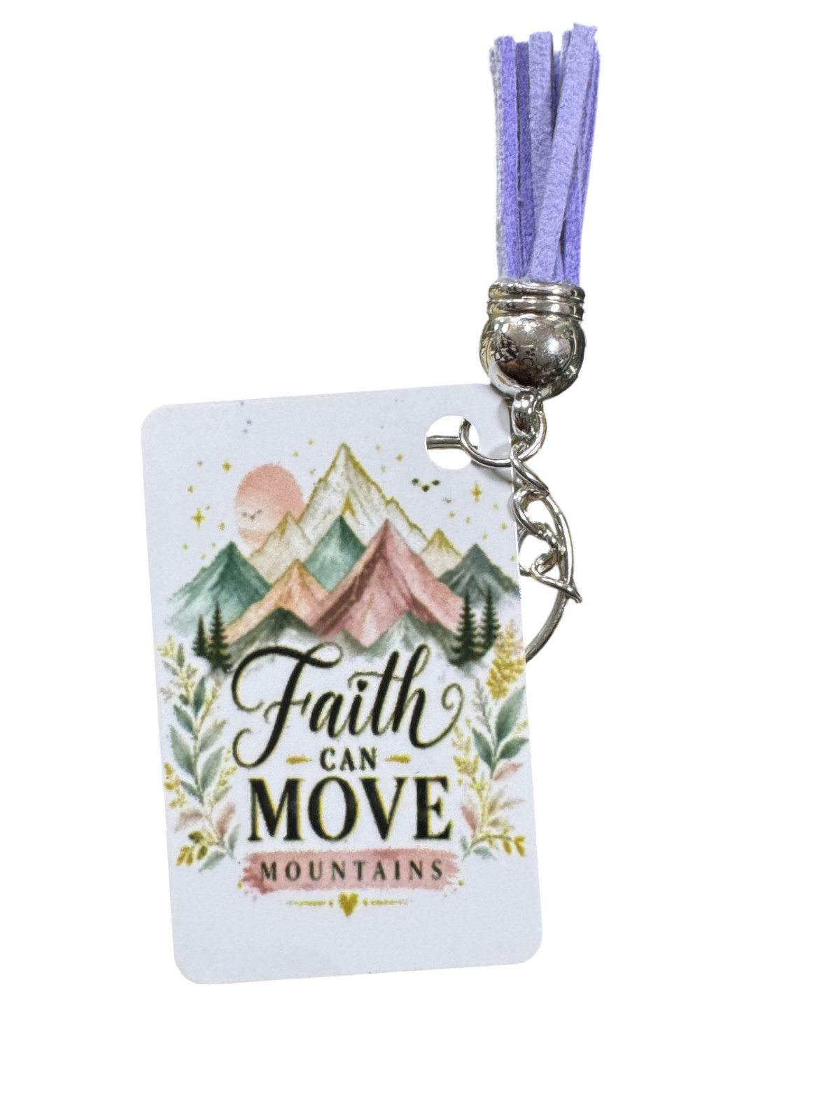 Faith Can Move Mountains Keychain, Metal, Inspirational Christian Quote with Pur