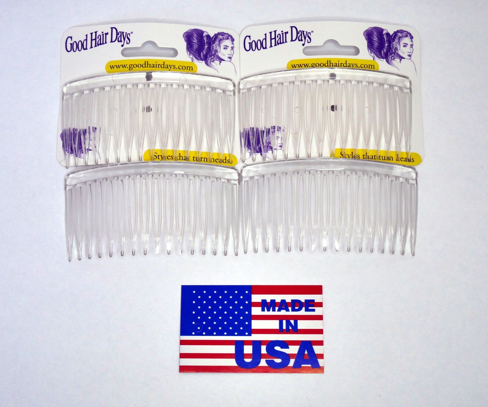 4 Combs x Good Hair Days 3 1/4″ Clear Side comb Hair Comb Made in USA 42212