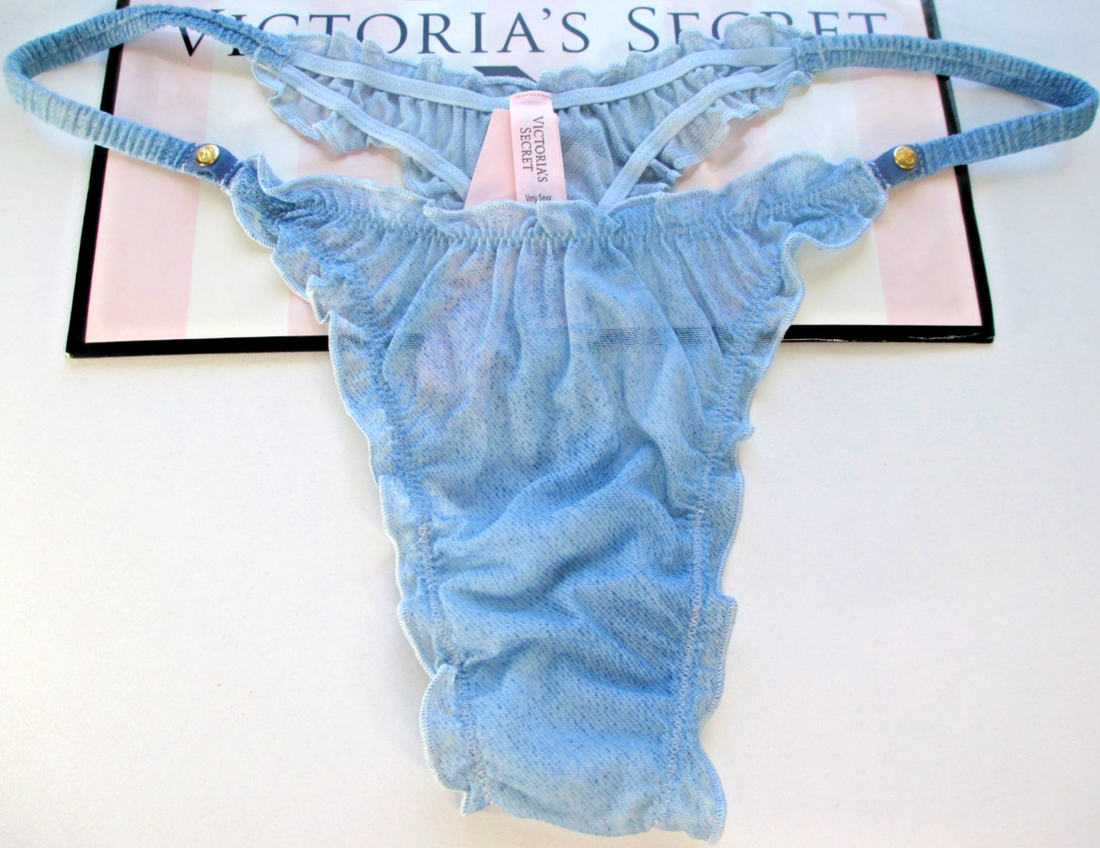 VICTORIA’S SECRET VERY SEXY High Leg Thong Panty S M L XL Blue NWT Ruffle VS