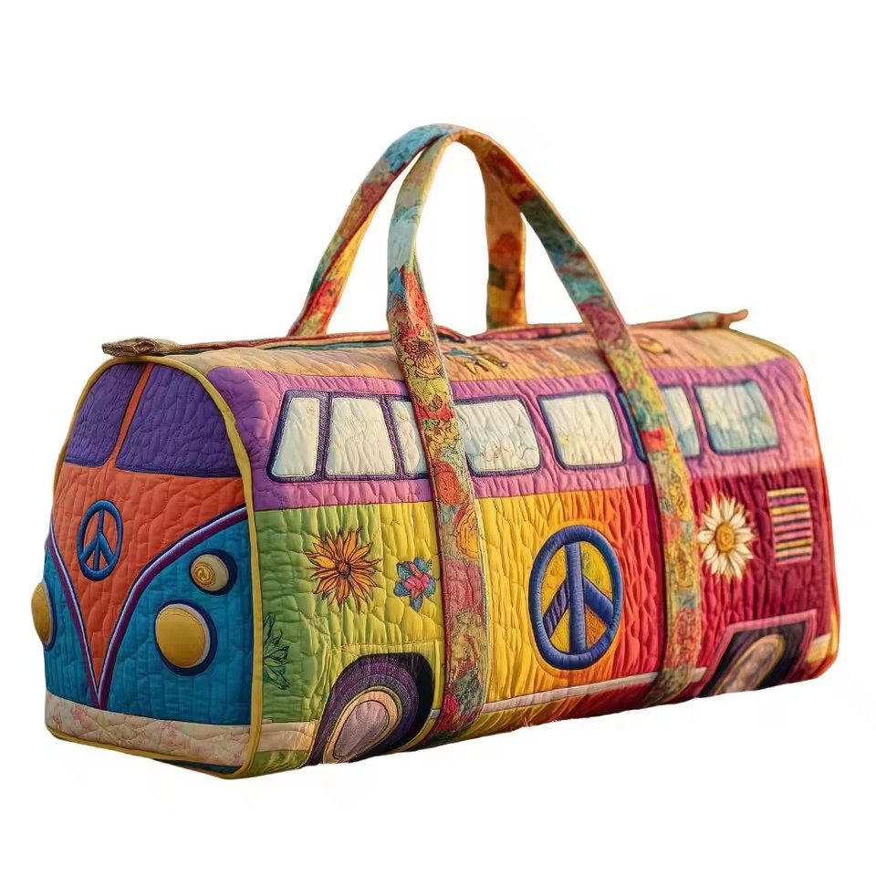 Bus Series Quilted Cotton Quilted Travel Bag 3D Design Boho Style Duffle Bag