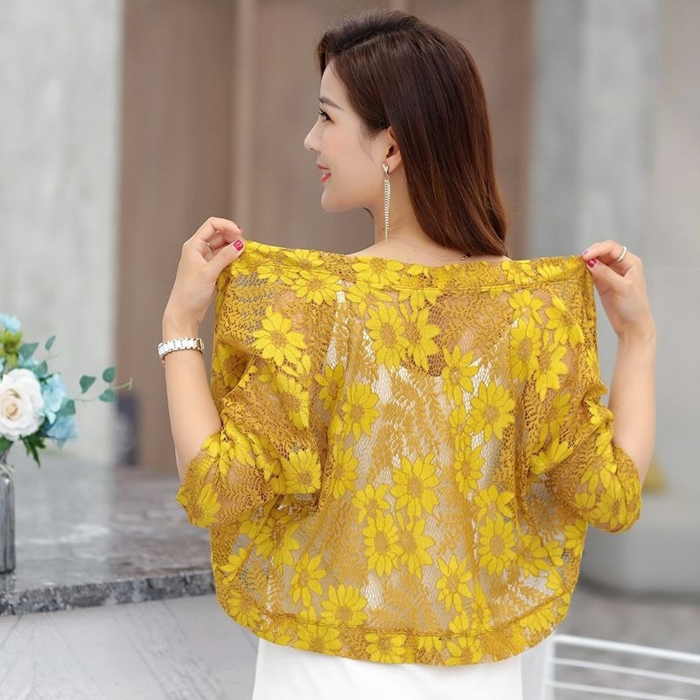 Women Floral Lace Cardigan Jacket Shrug Capelet Crop Bolero Top Half Sleeve