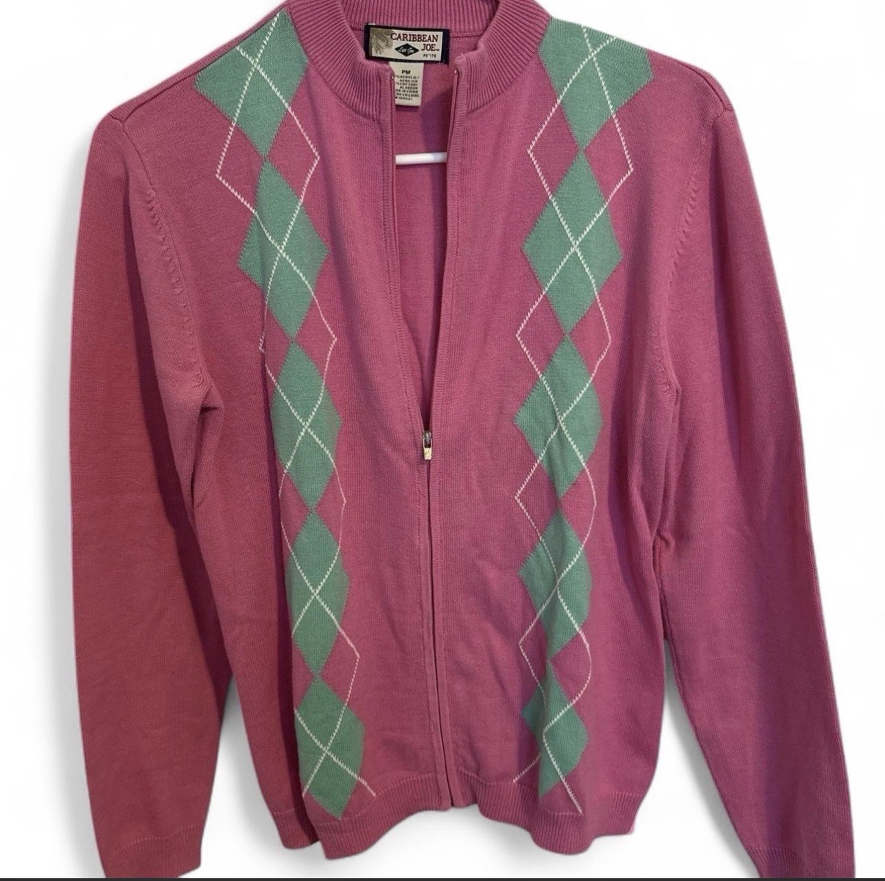 Pink & Green Preppy Zip-Up Sweater | Country Club Chic Lightweight Layer Size PM