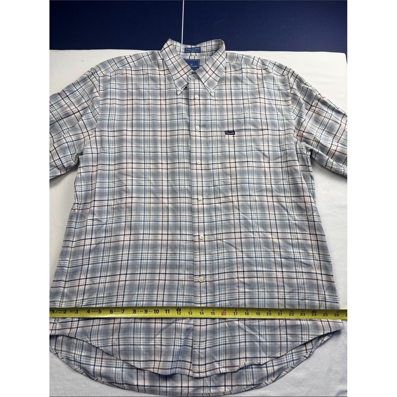 Faconnable Men’s Long-Sleeve Button-Down Plaid Shirt – Light Gray/Blue XL