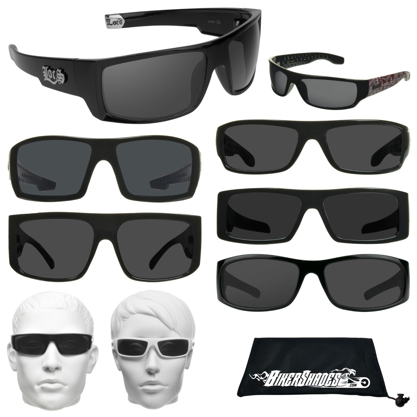 Authentic LOCS Sunglasses Black Gangster Shades Super Dark Cholo Glasses Wrap