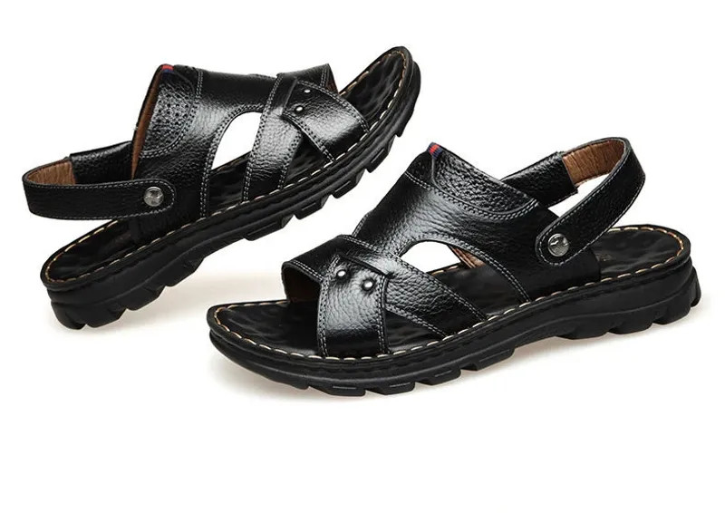 Summer Men Leather Sandals Genuine Leather Non-slip Men Shoes Slippers