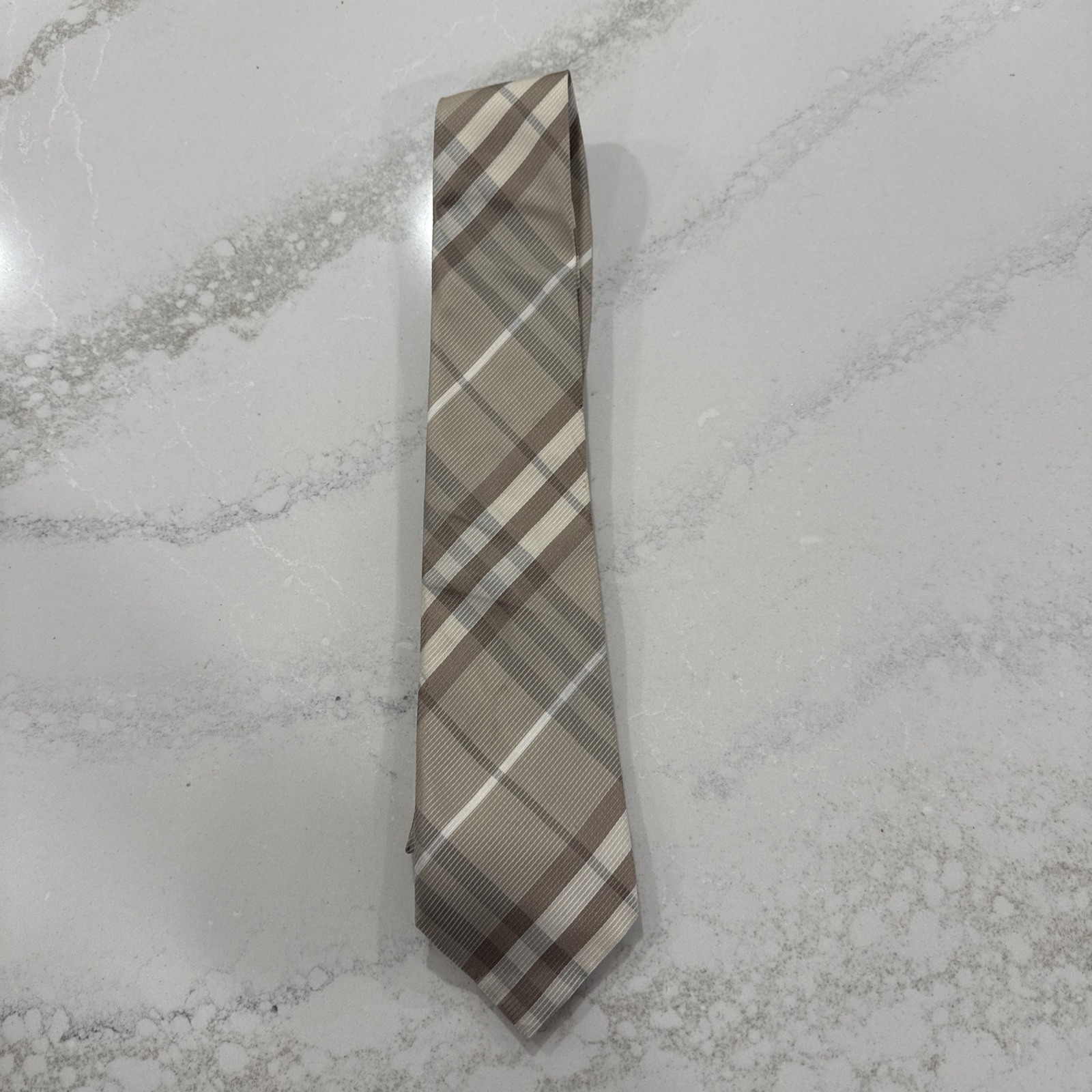 Burberry Tie Check Beige White Tartan Plaid Classic Vintage London
