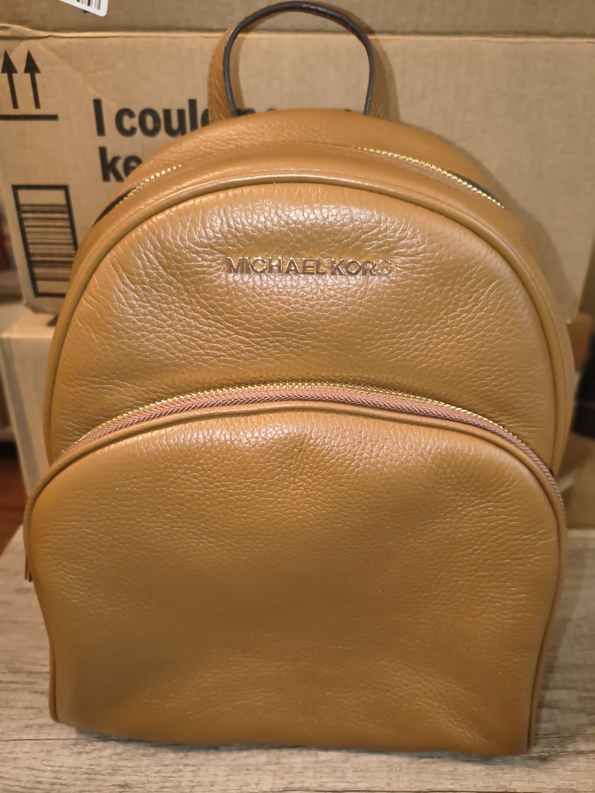 Michael Kors Abbey Medium Pebbled Leather Backpack – Luggage/Tan Brown