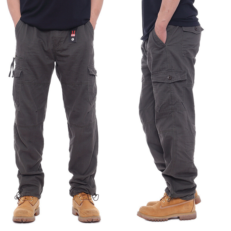 New Mens Cargo Combat Work Trousers Pockets Cotton Loose Machine Washable Pants