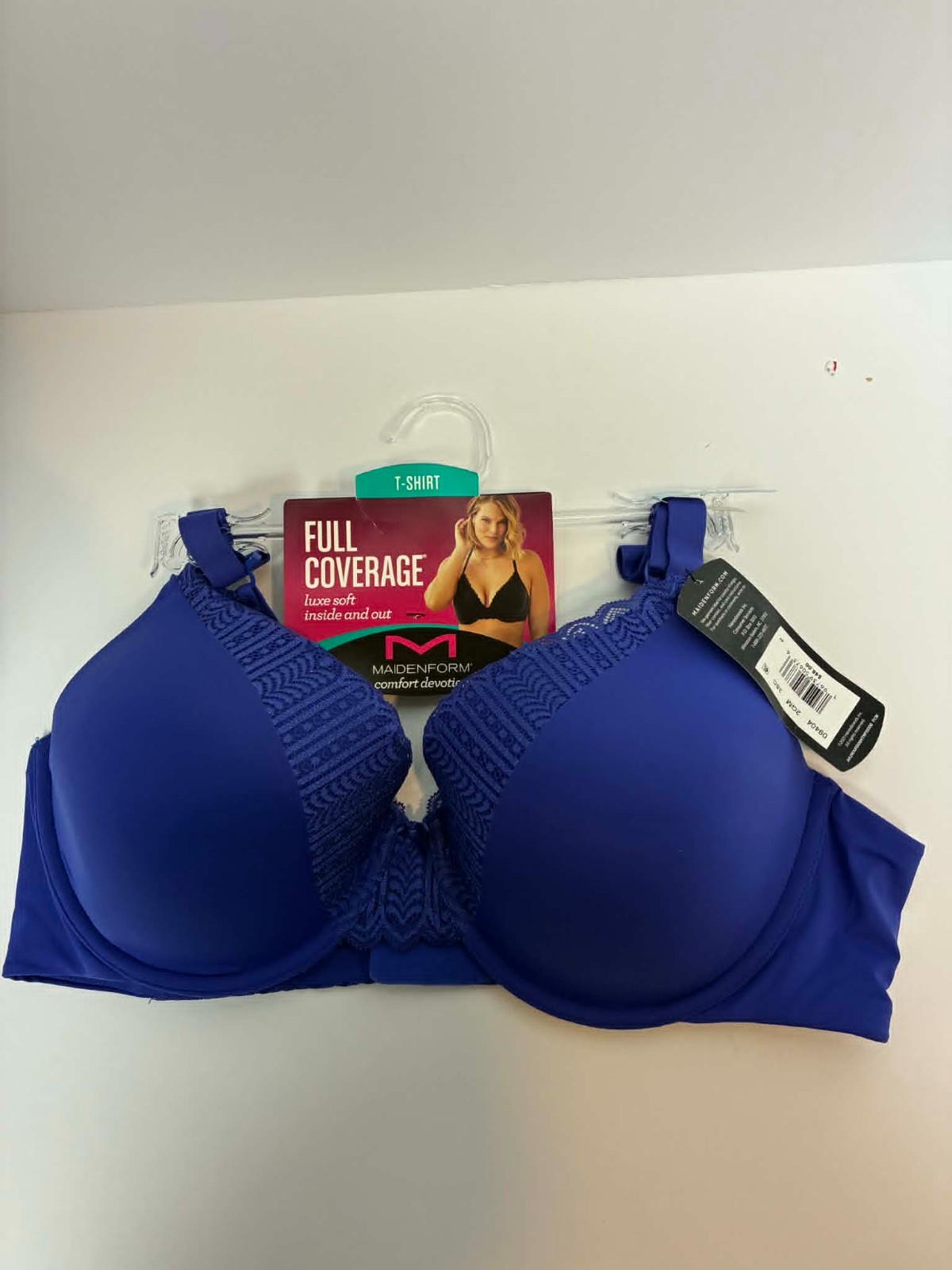 Maidenform Comfort Devotion Full Coverage Bra 38C Blue T-Shirt Bra Lace Trim NWT
