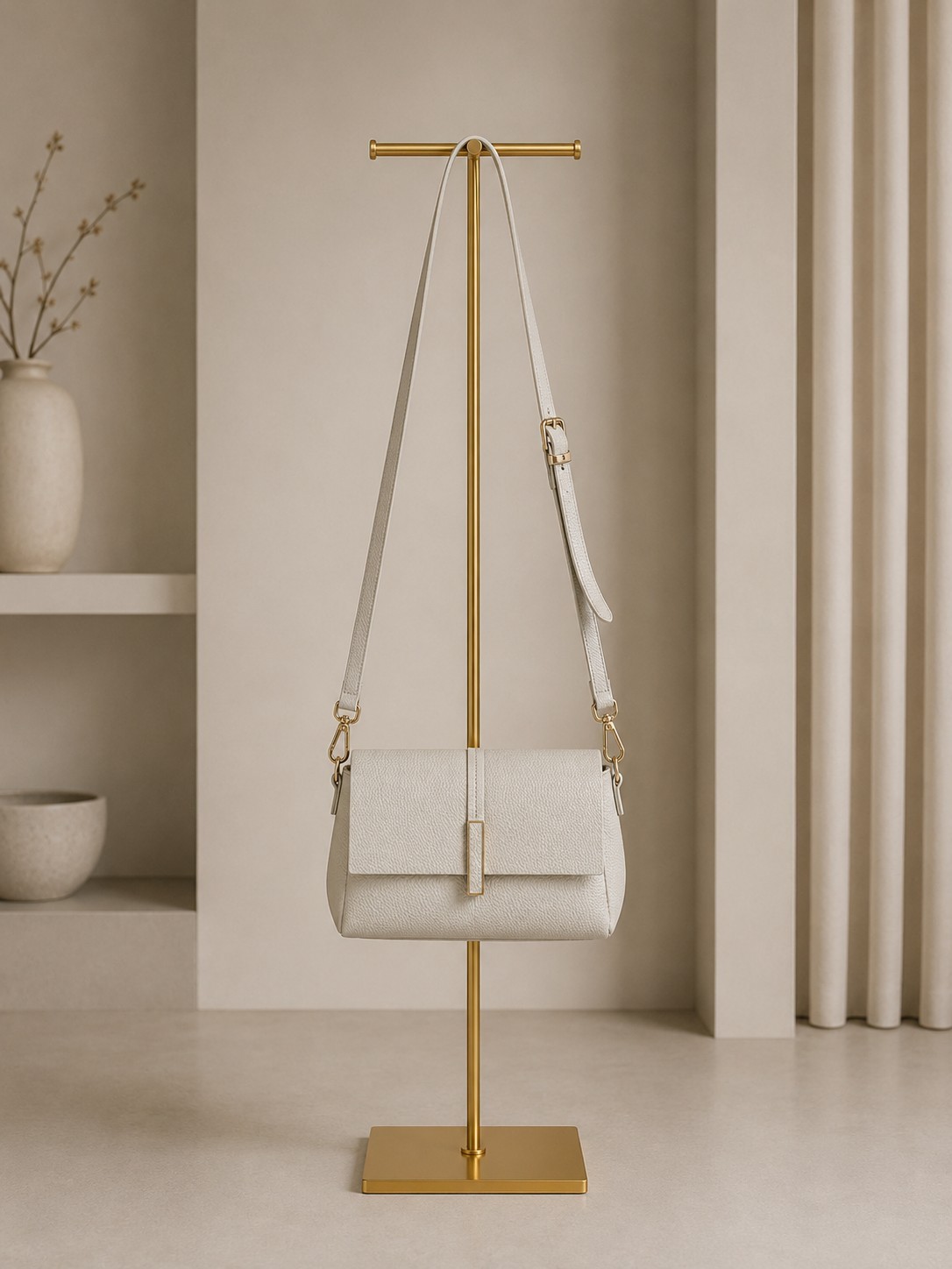 Ivory Beige Italian Leather Crossbody Bag, Small Minimalist Purse, Made in Italy