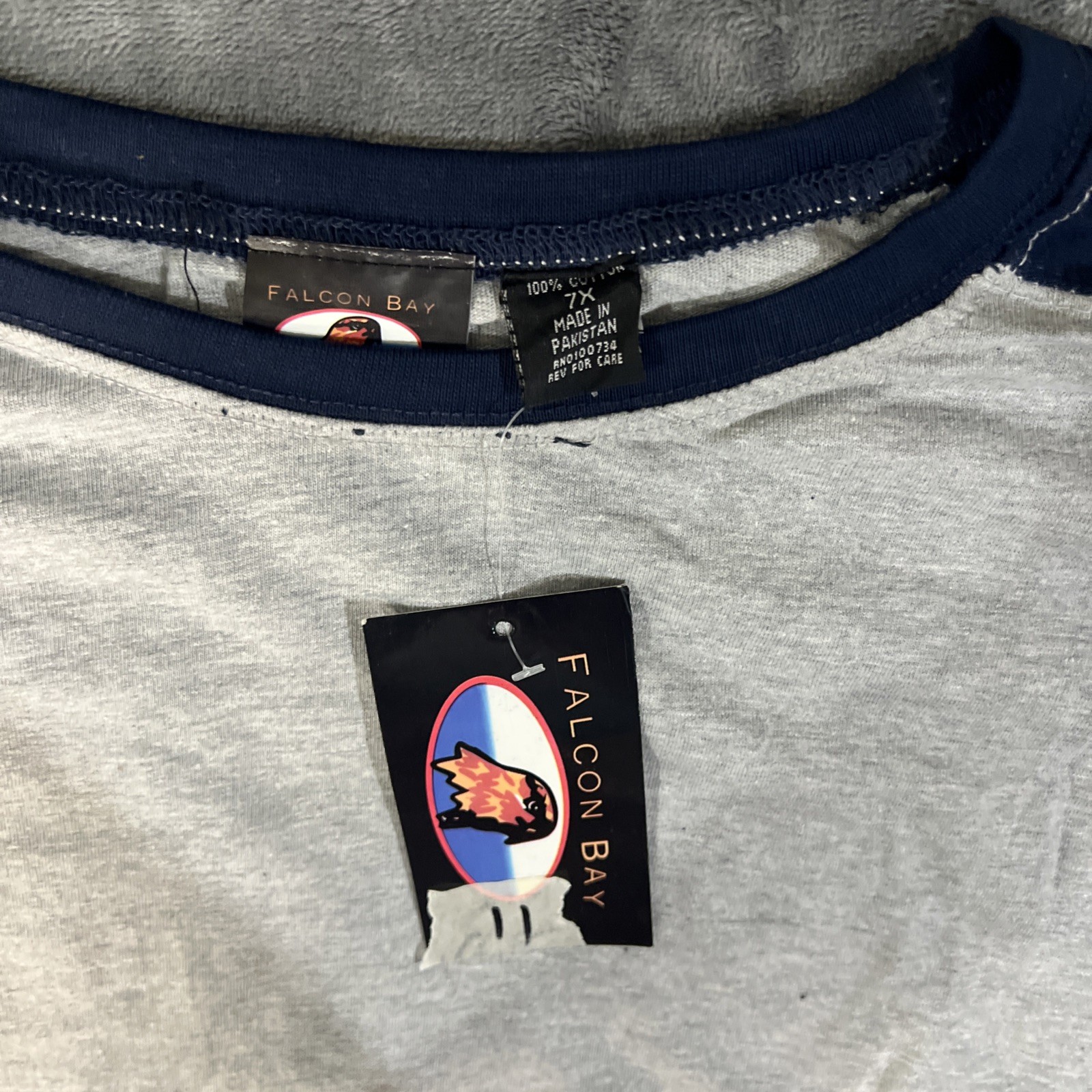 Falcon Bay Men’s Big And Tall 7XL 100% Cotton Baseball T-Shirt Blue & Grey NWT