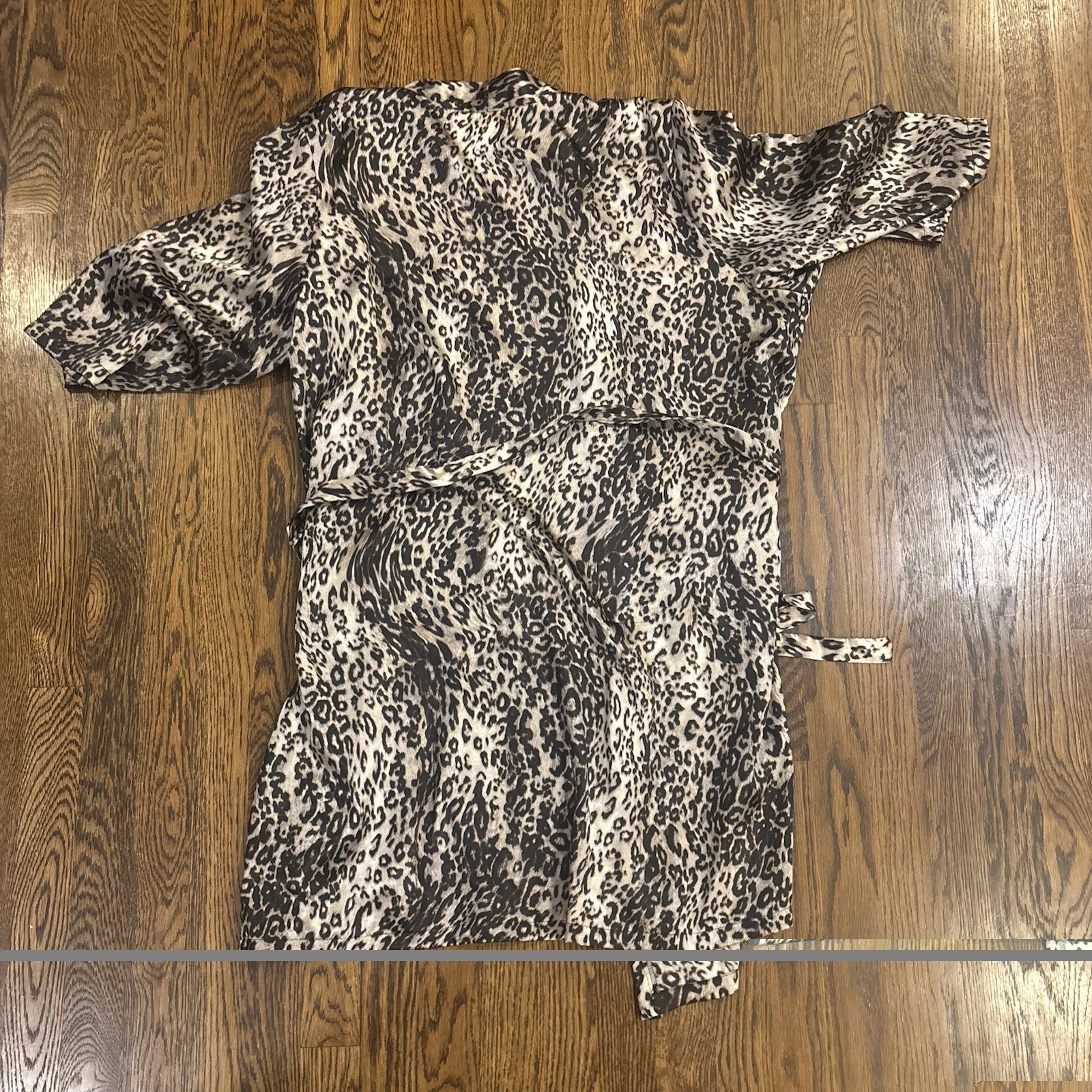 Secret Treasures Leopard Print Lace Robe Belted Tie Waist V-Neck One Size
