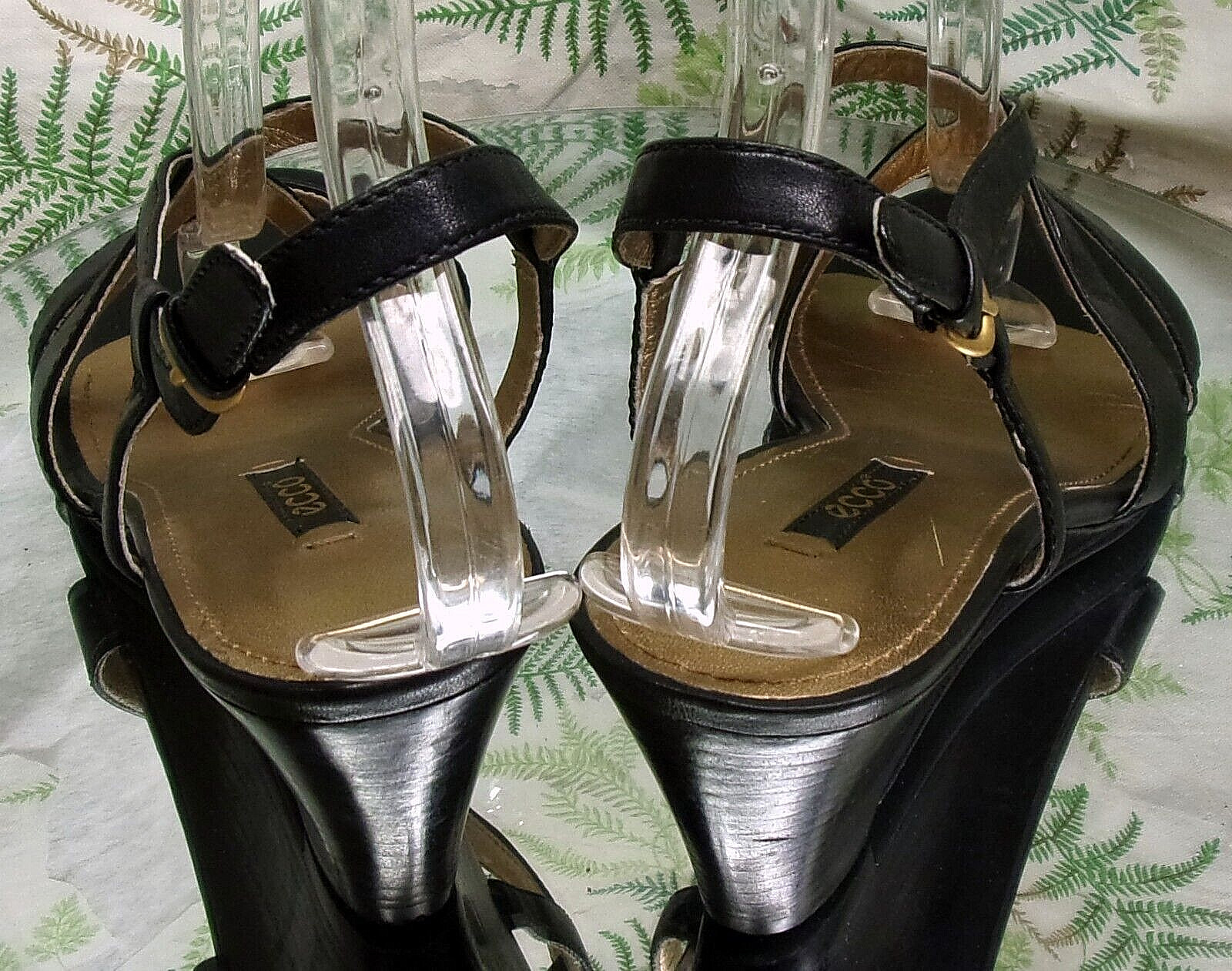 ECCO BLACK LEATHER SLINGBBACK OPEN TOE SANDALS HEELS SHOES WOMENS SZ 9 9.5 EU 40