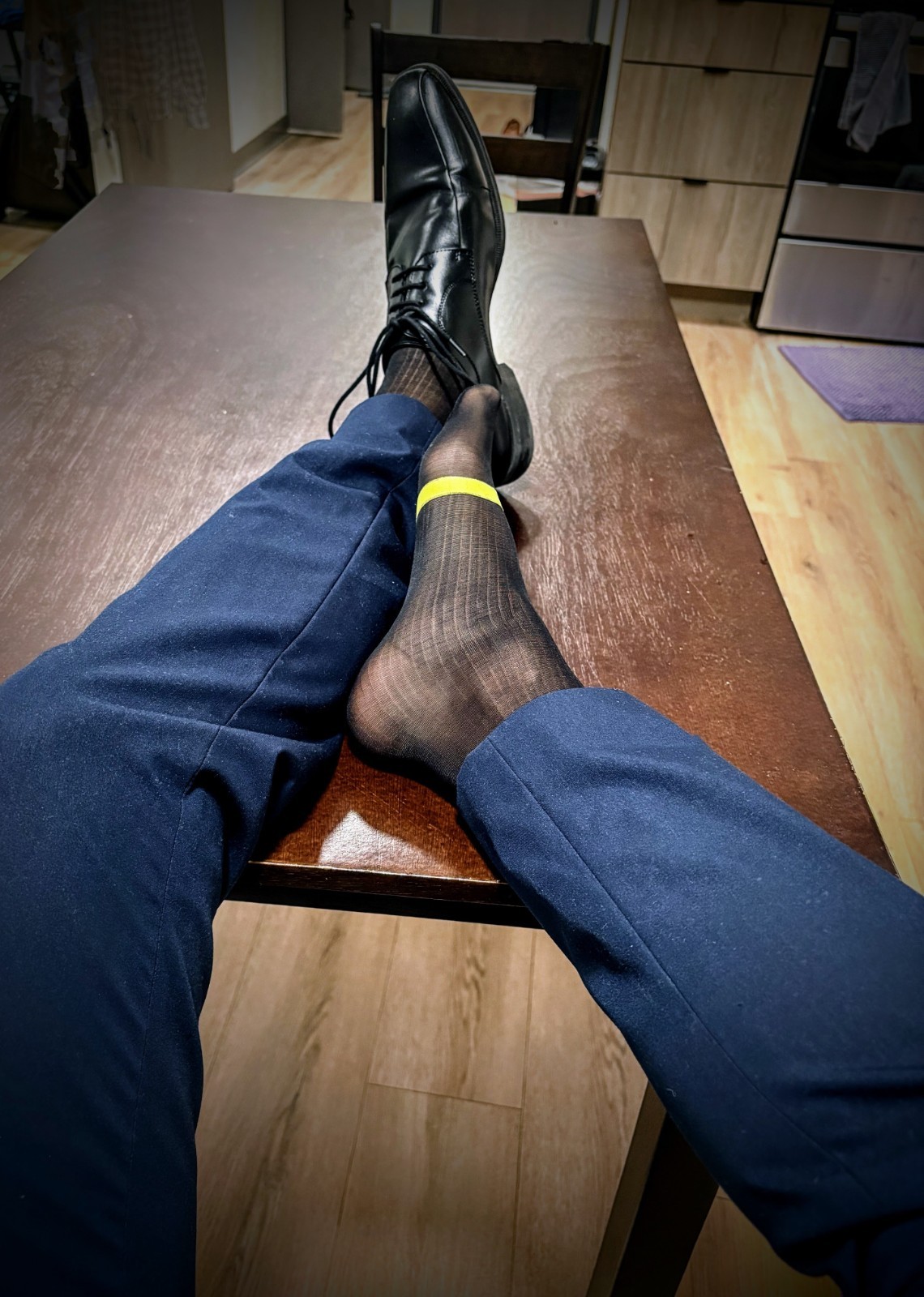 Men’s Ultra-Thin Sheer Socks, Black with Yellow Stripe on toes, One Size