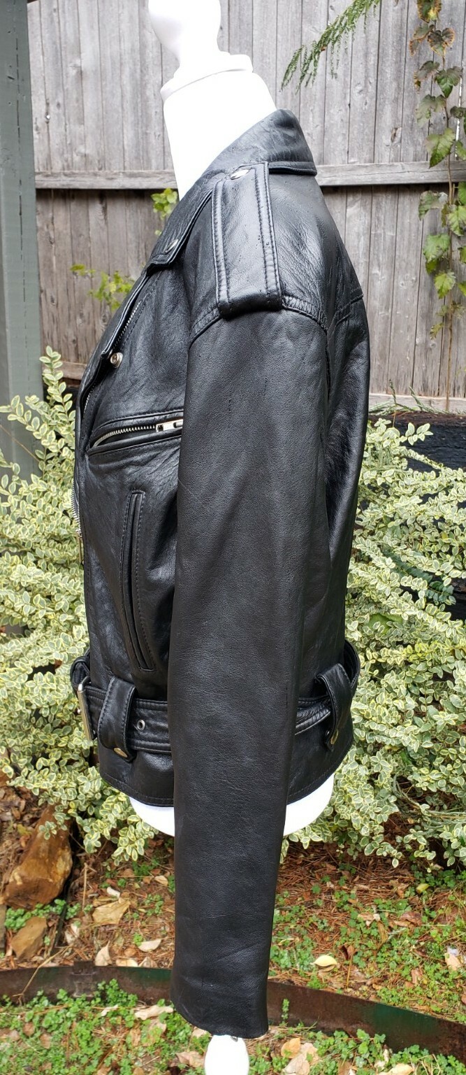 Vtg 80’s 90’s Wilsons Black Leather Motorcycle Biker Jacket M