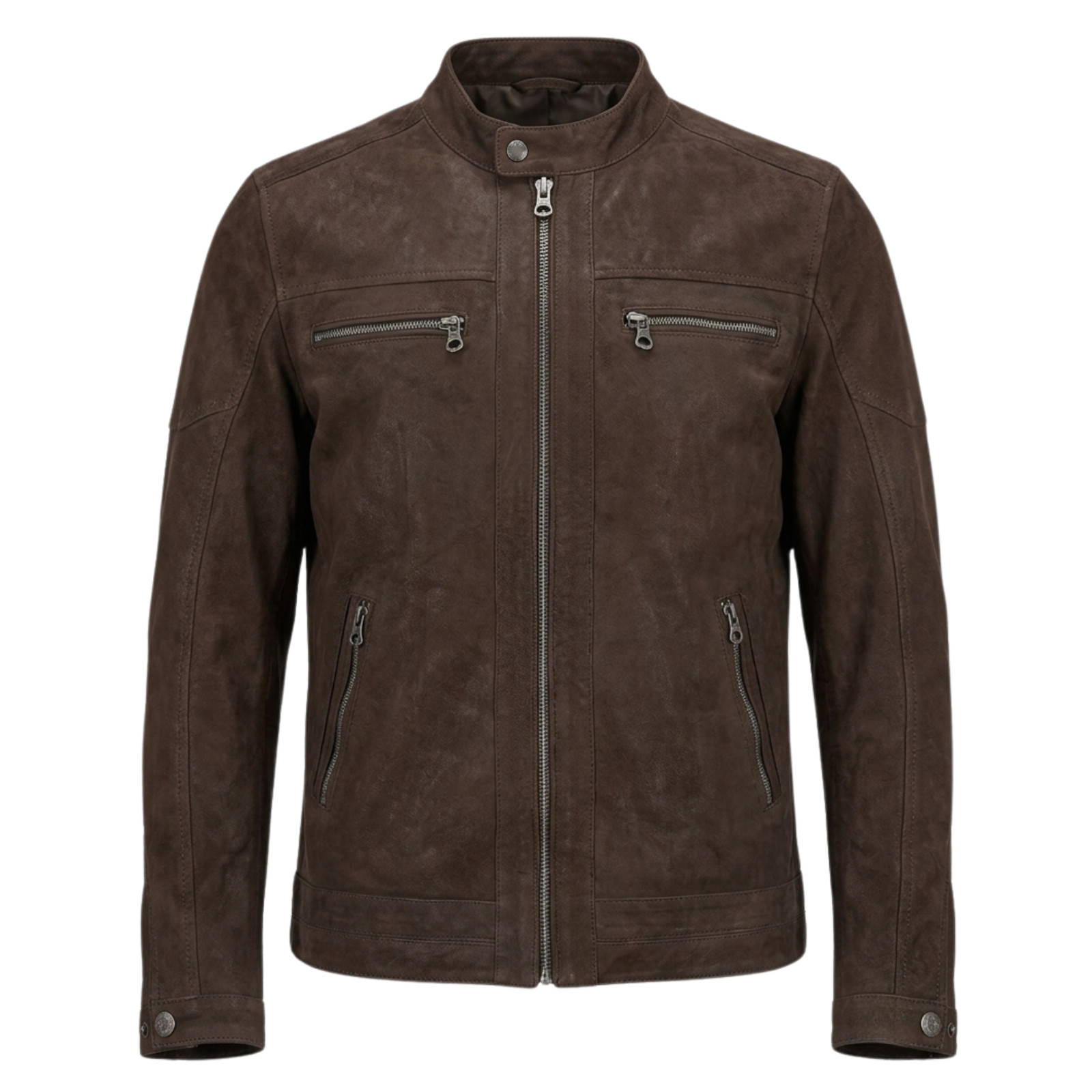 Men’s Brown Snuff Nubuck Leather Jacket – Slim Fit Style Biker Jacket
