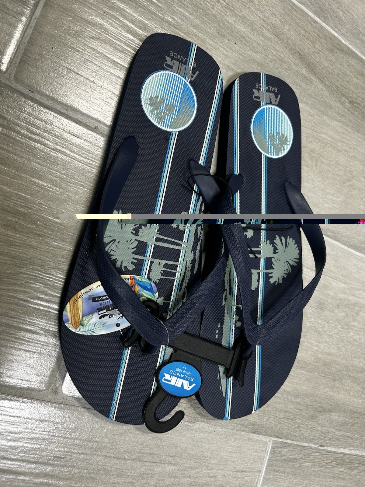 Air Balance Unisex Adults Blue Striped Beach Flip Flop Sandals Logo US 9-13 50