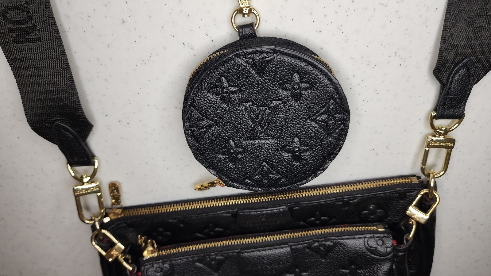 Louis Vuitton Multi Pochette Shoulder Bag Black Leather