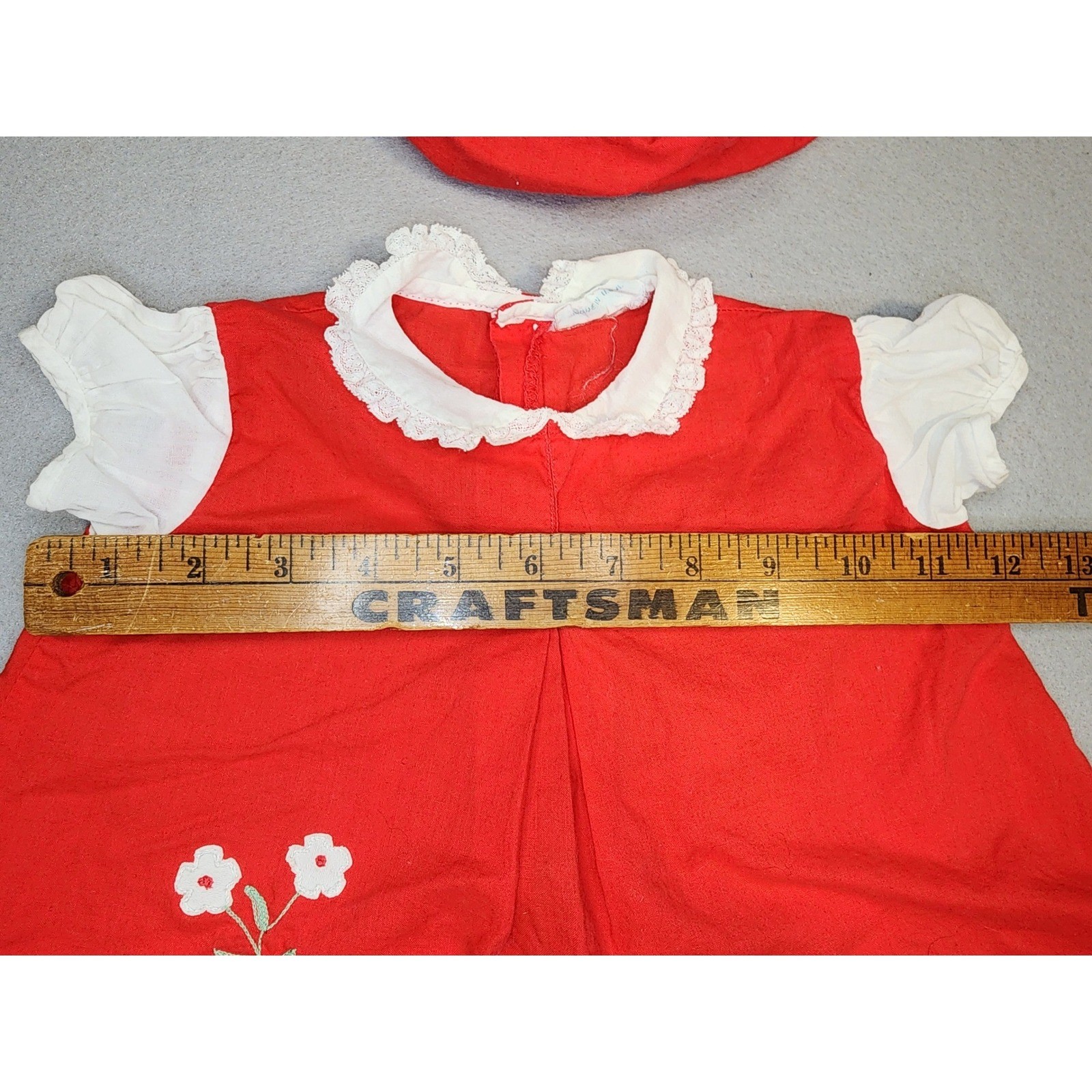 Nannette Vintage Dress Set Baby Red Excellent Floral Lace Peter Pan Collar