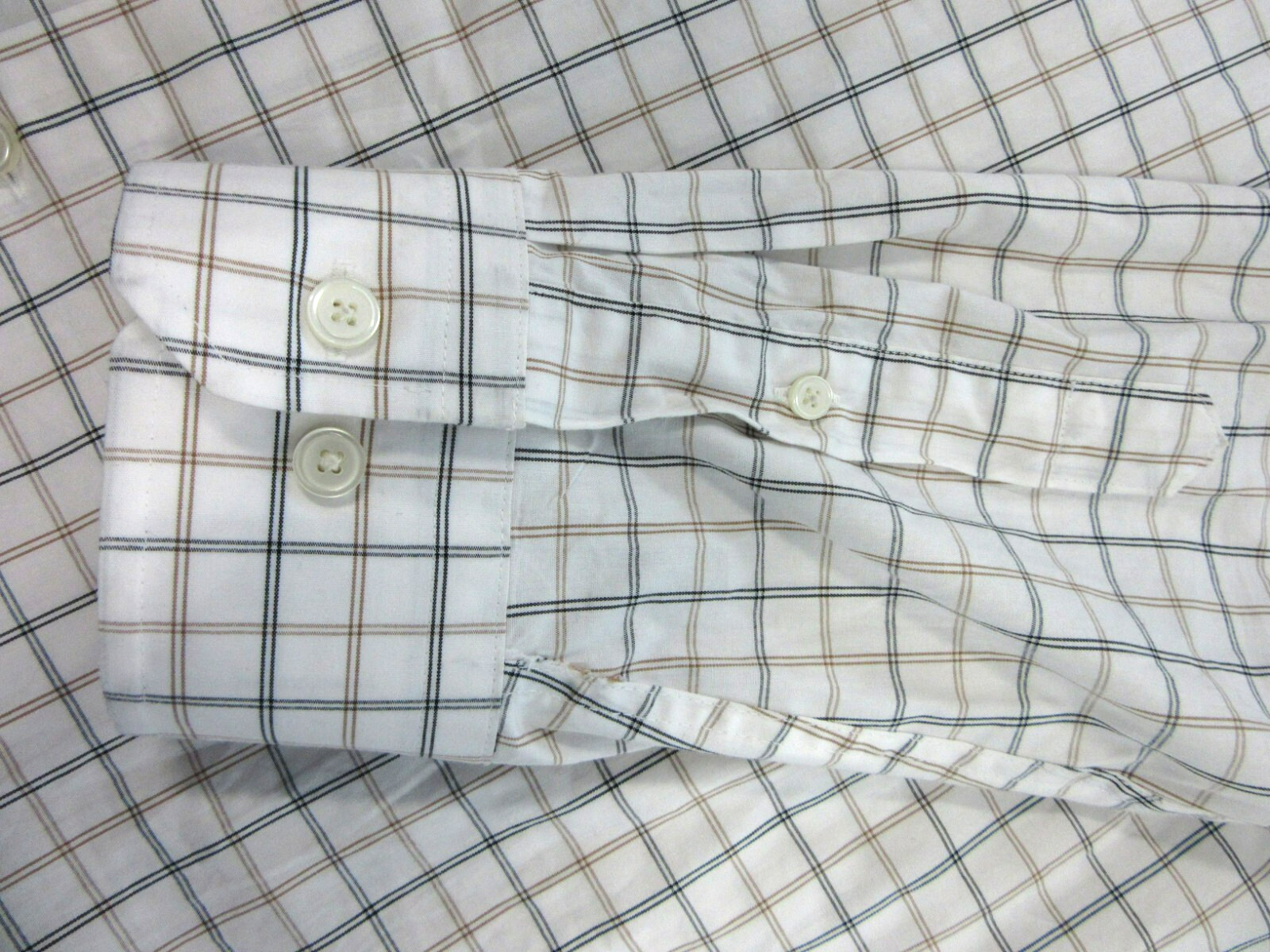 Banana Republic Shirt Mens XL Slim Fit Wrinkle Resistant Plaid Beige White