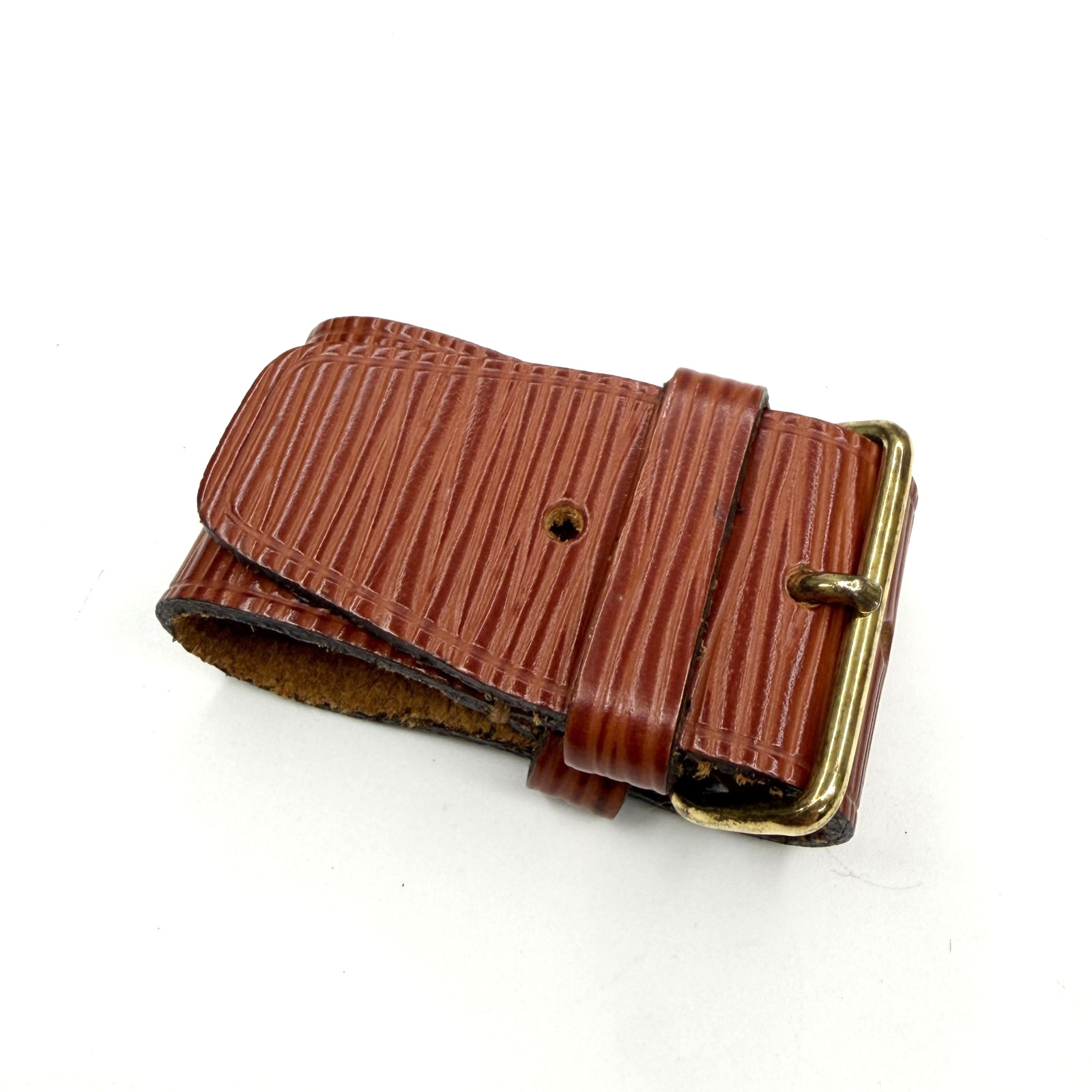 Authent Louis Vuitton Epi Brown Leather Luggage Name Tag & Poignet Used Japan