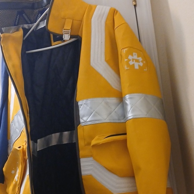 Cyberpunk Leather Jacketer Men’s Yellow Reflective Stripe Full Zip Jacket 3XL