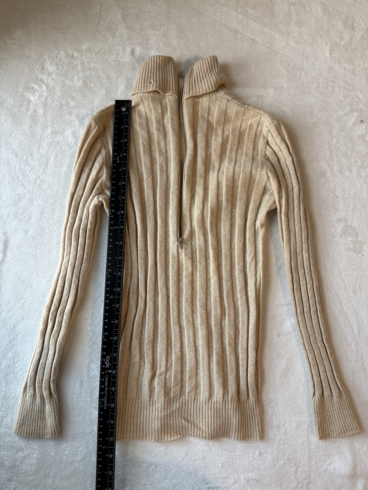 DALTON 100% VIRGIN CASHMERE ZIP BACK CLOSURE SWEATER SIZE XS Beige