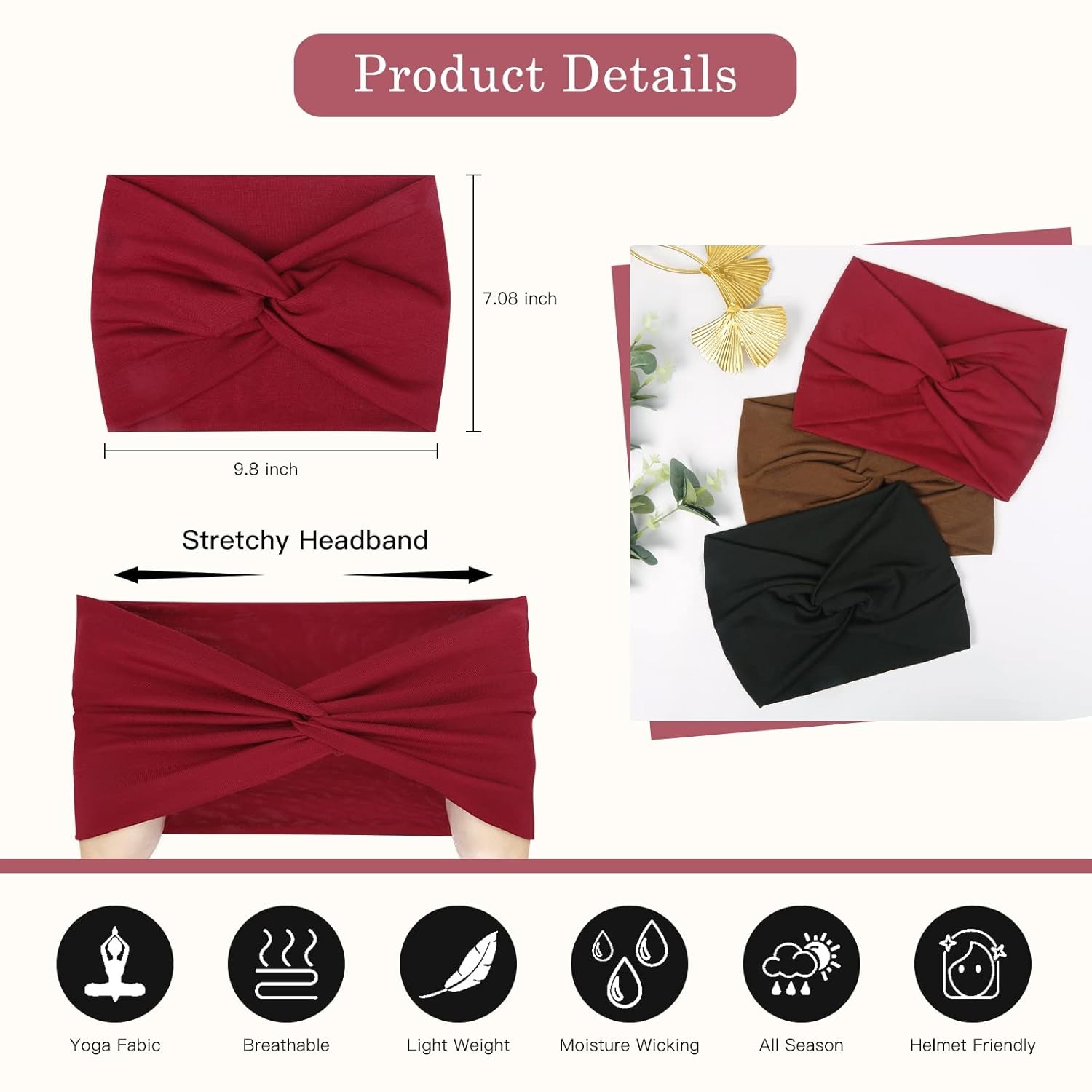 Tobeffect 7” Extra Wide Headbands for Women, Large Thick Turban Head Wrap Headb