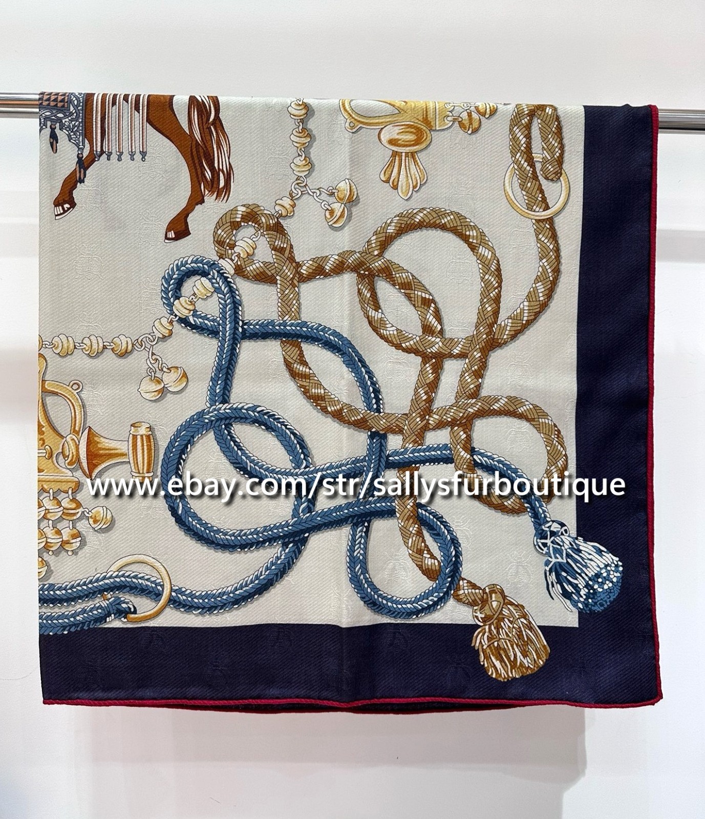 Quality Cashmere & Silk Jacquard Horse Print Double Face Shawl Scarf 53″